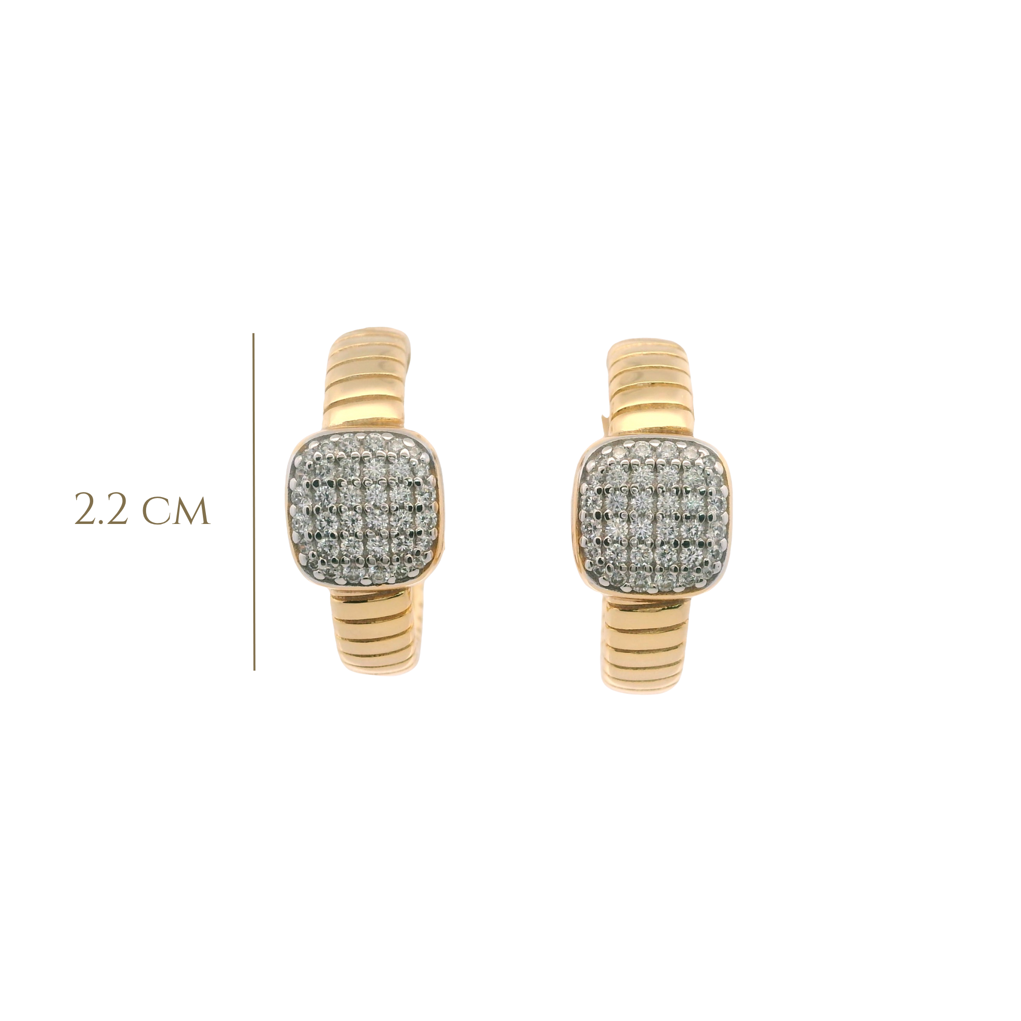 925YG TEXTURE CENTER SQUARE PAVE HOOPS
