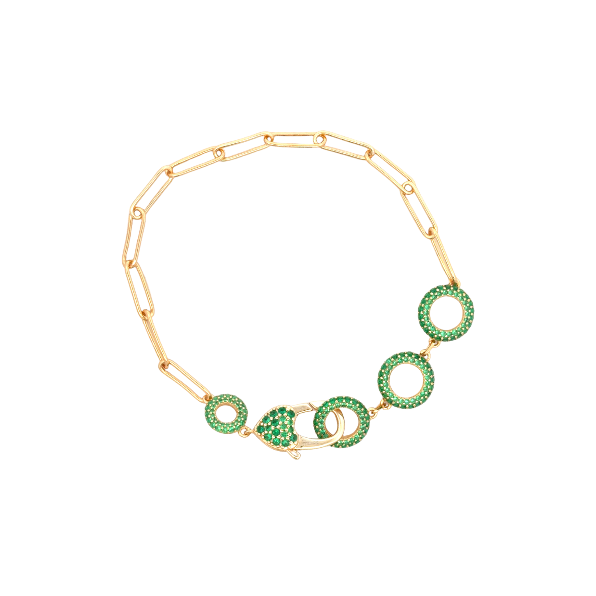 925YG TRIPLE CIRCLE CZ GREEN PAPERCLIP BRACELET