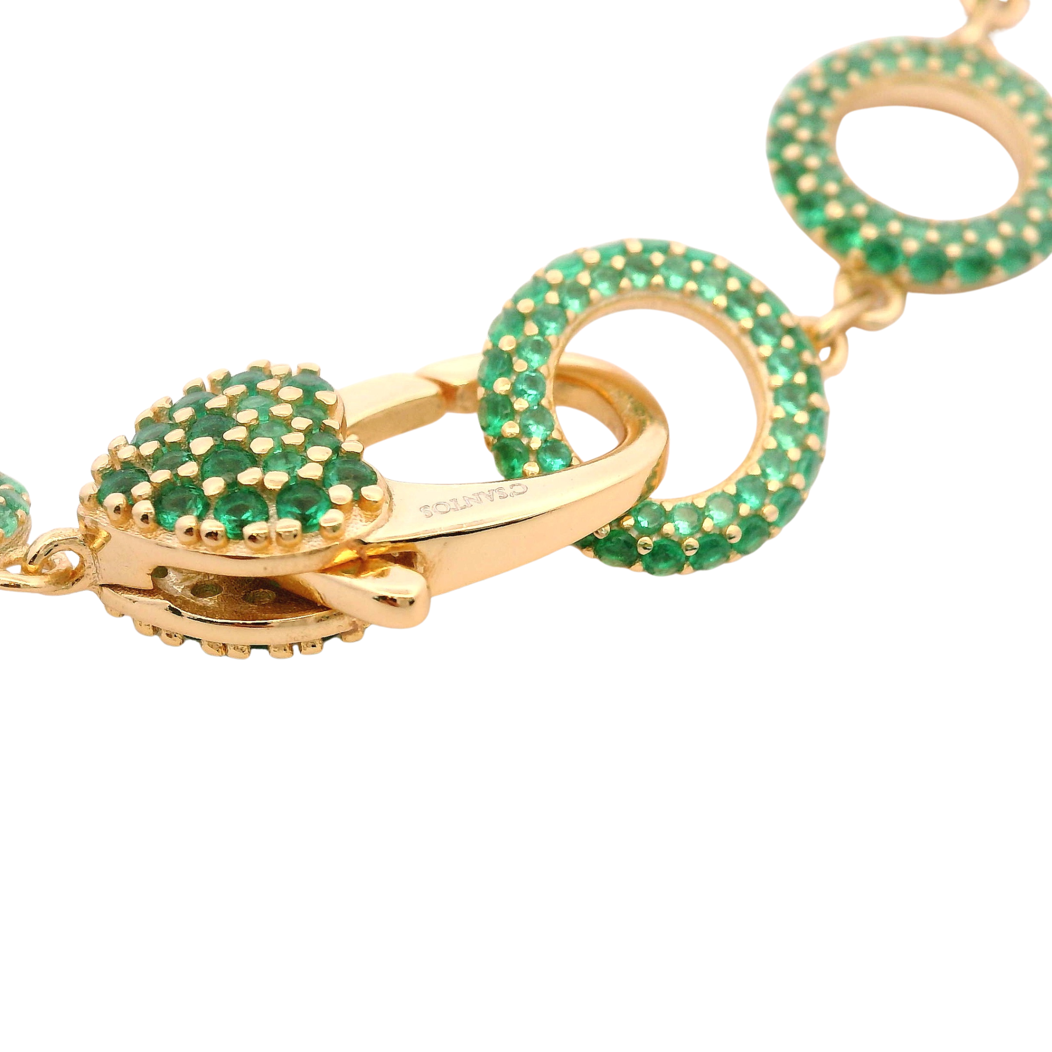 925YG TRIPLE CIRCLE CZ GREEN PAPERCLIP BRACELET