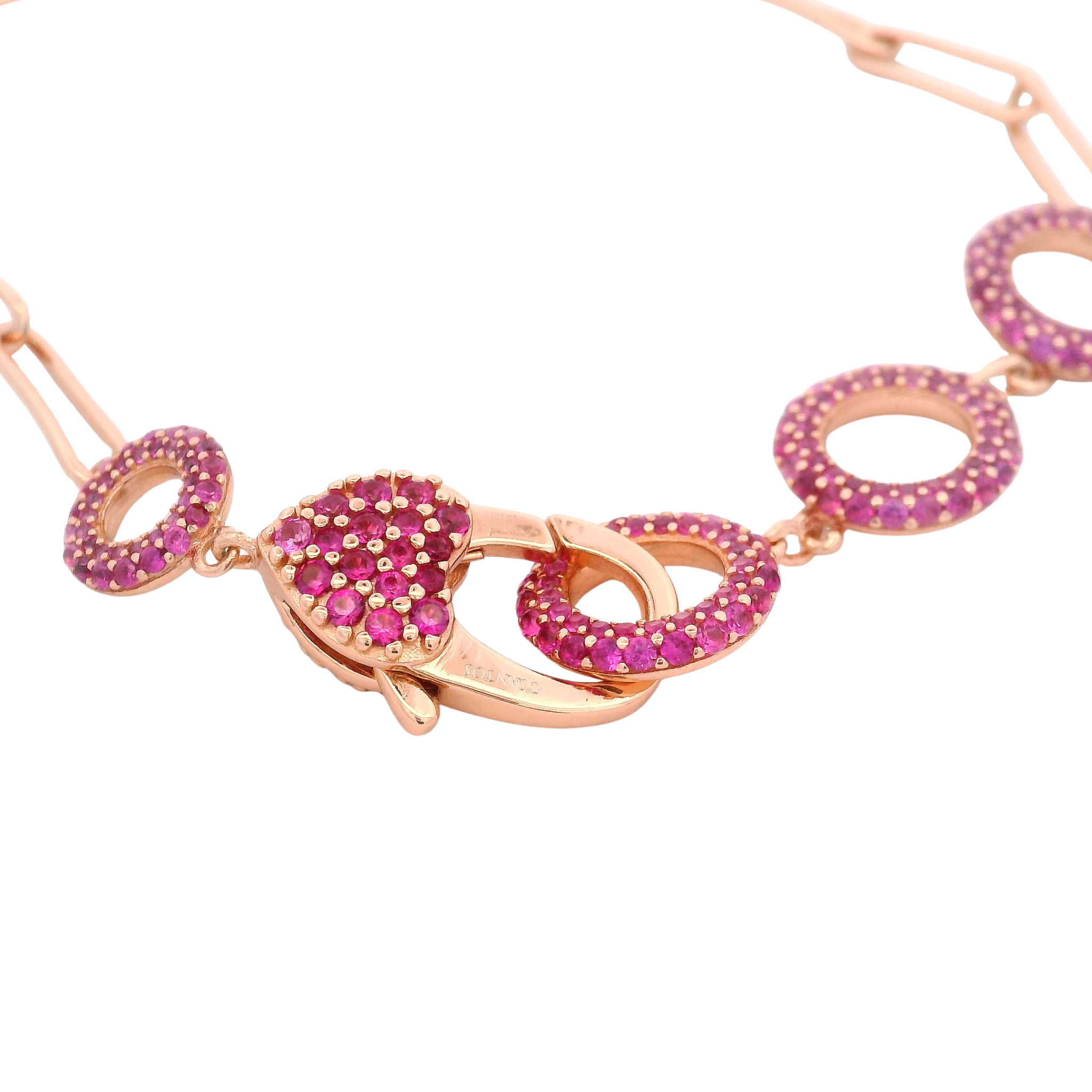 925RG TRIPLE CIRCLE CZ FUSHIA PAPERCLIP BRACELET