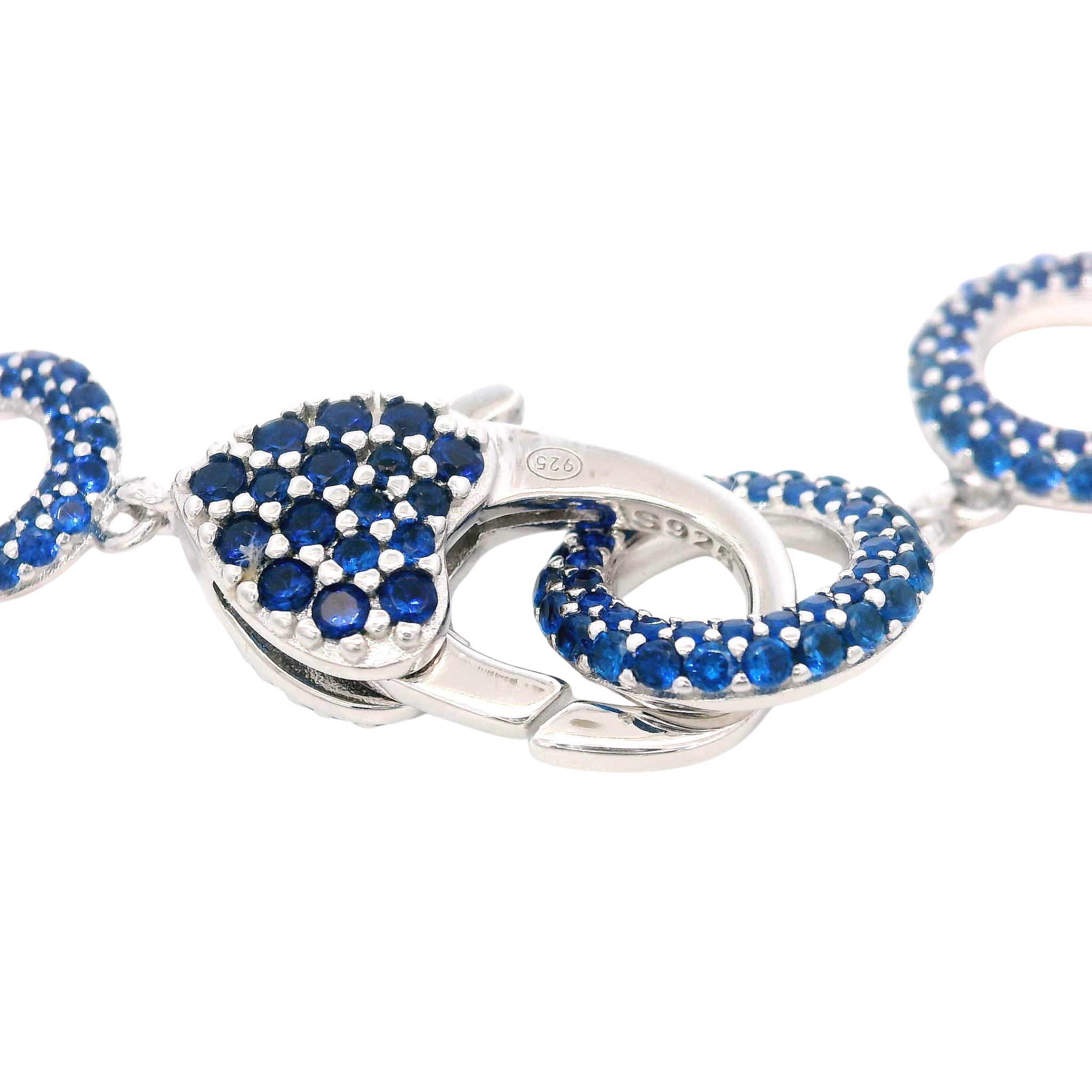 925SL TRIPLE CIRCLE CZ BLUE PAPERCLIP BRACELET