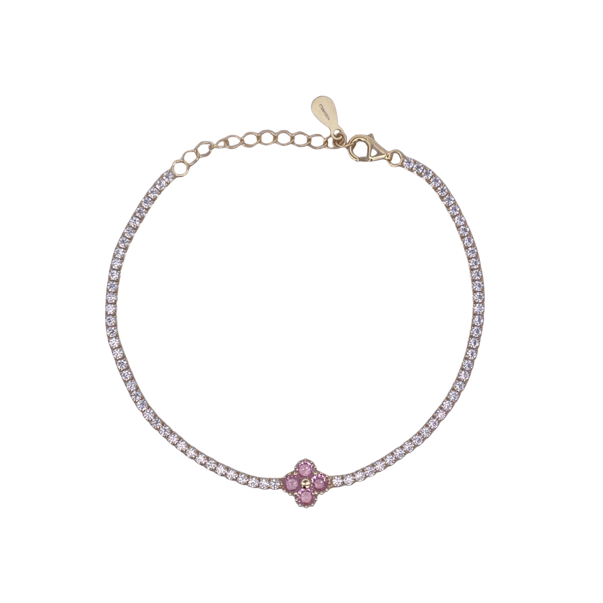 925YG TENNIS SOLITARY CLOVER CZ PINK BRACELET