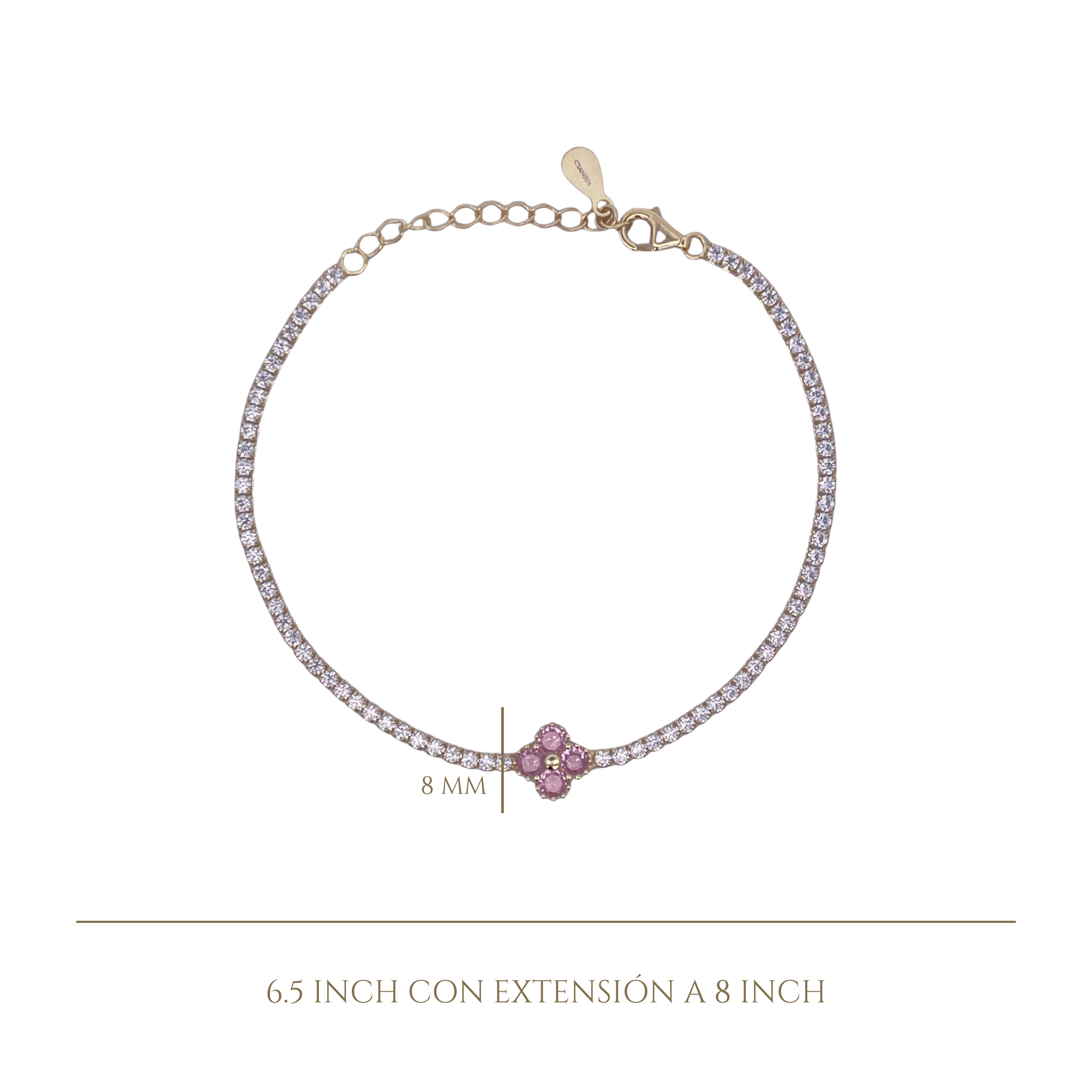 925YG TENNIS SOLITARY CLOVER CZ PINK BRACELET