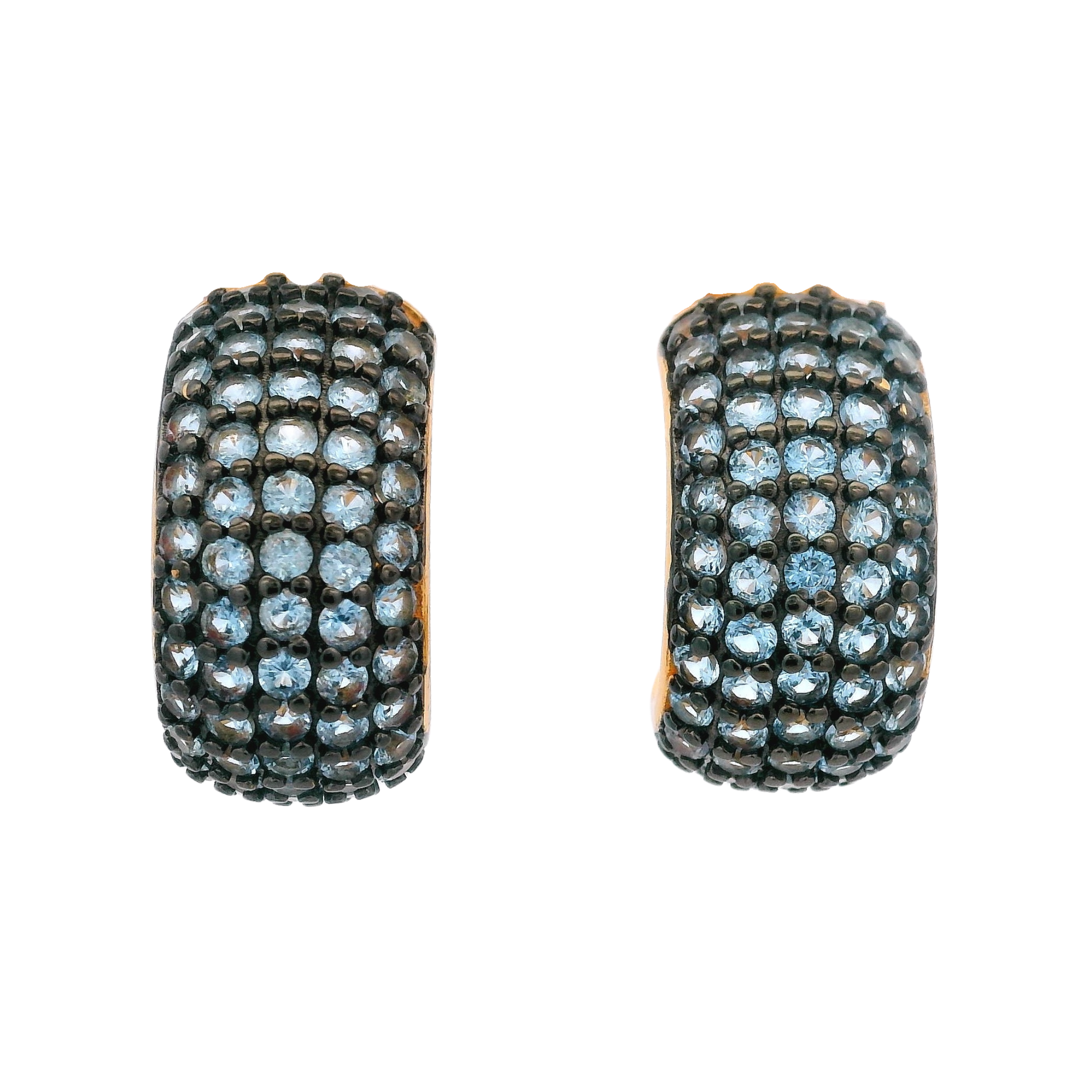 925YG BAGUETTE HOOPS BLUE CZ