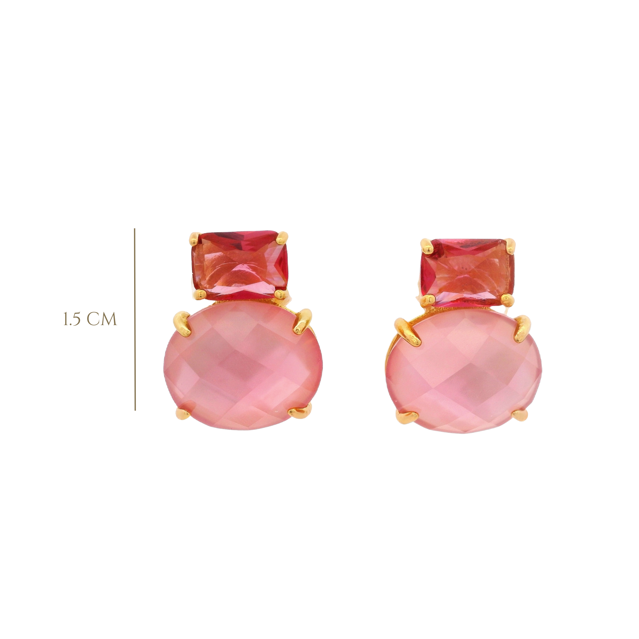 925YG SQUARE AND ROUND EARRINGS CZ ROSE