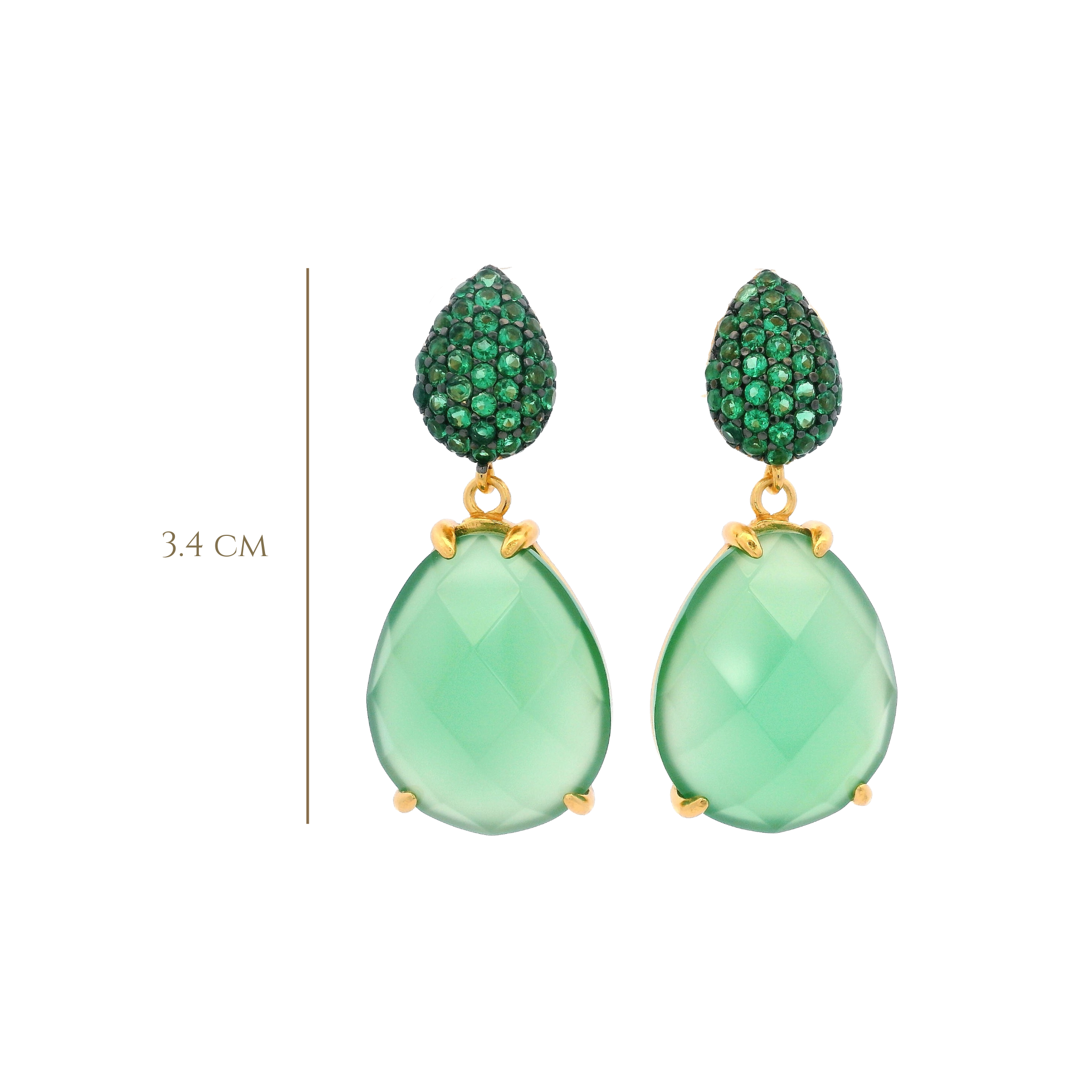 925YG DROP DOUBLE CUT PEAR EARRINGS QUARTZ & CZ GREEN