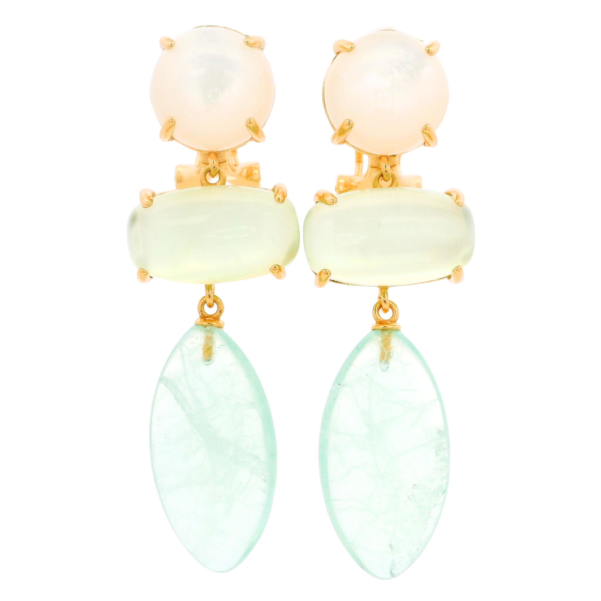 925YG DROP TRIPLE SHAPE EARRINGS MOP & QUARTZ SKY BLUE