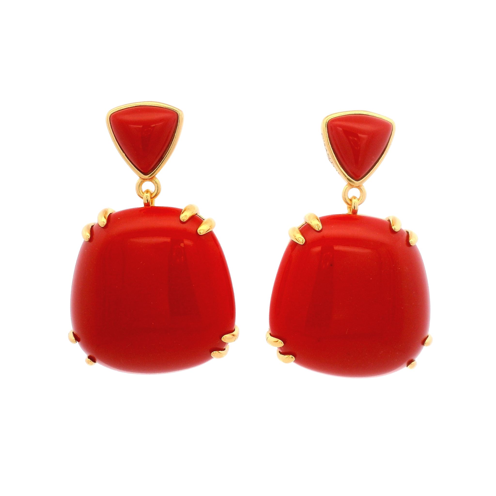 925YG TRIANGLE AND CABUCHON EARRINGS QUARTZ RED