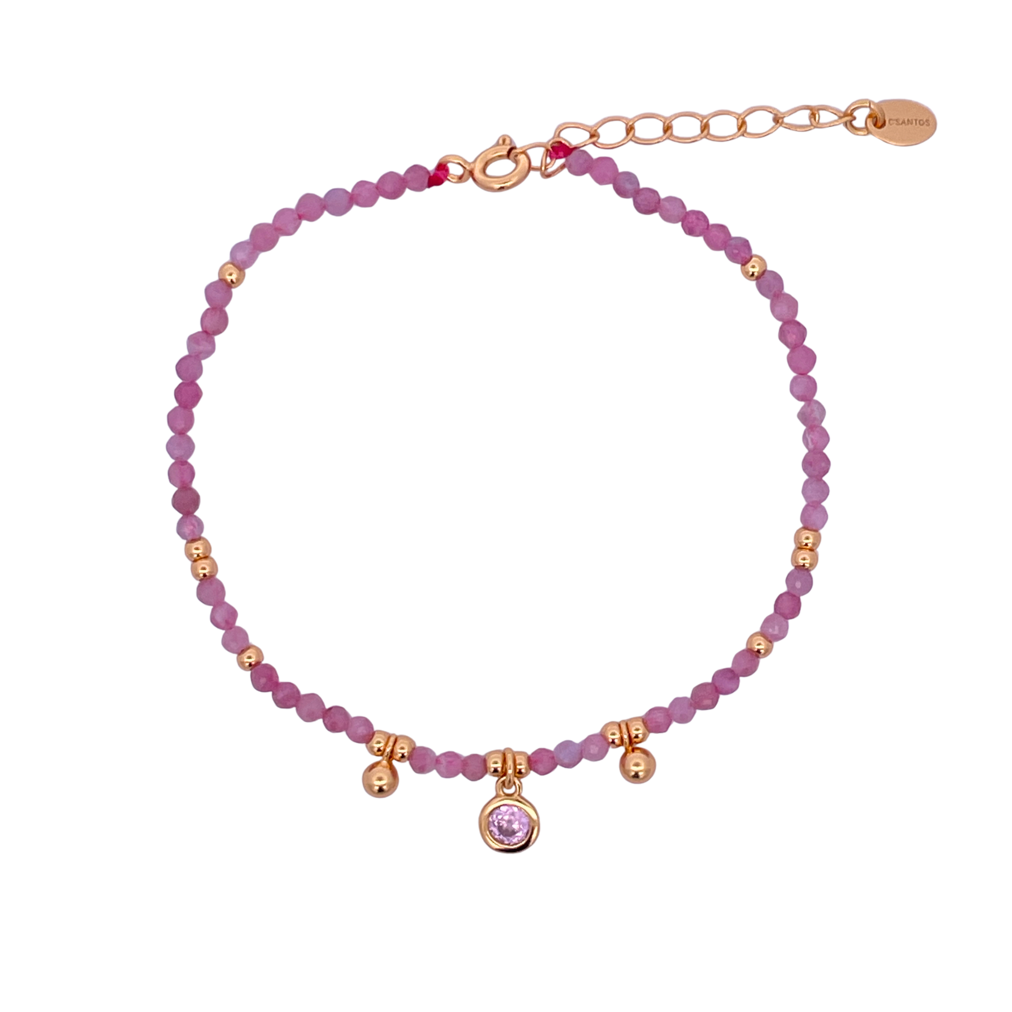 925YG BEANDS WITH BEZEL BRACELET PINK TOURMALINE