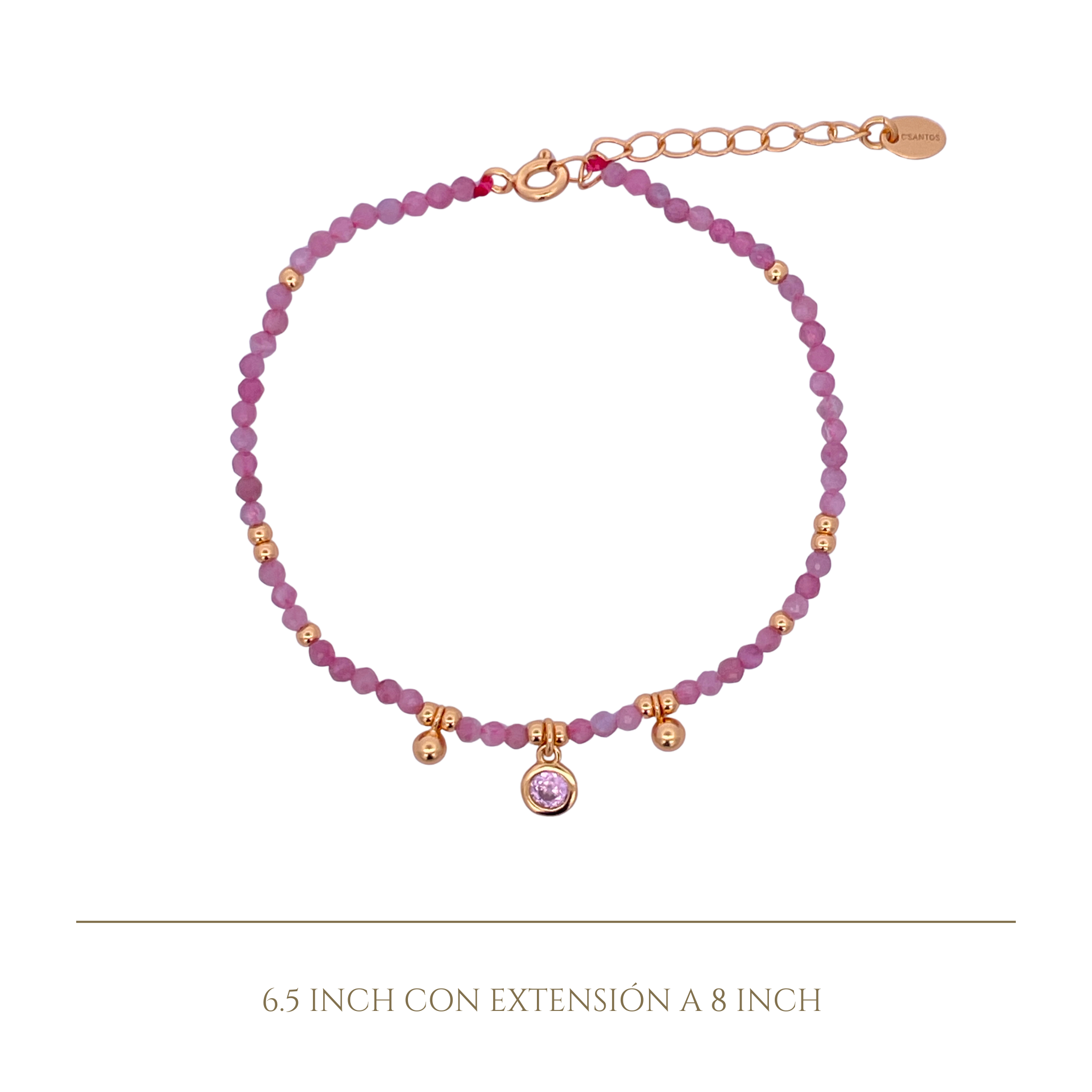 925YG BEANDS WITH BEZEL BRACELET PINK TOURMALINE
