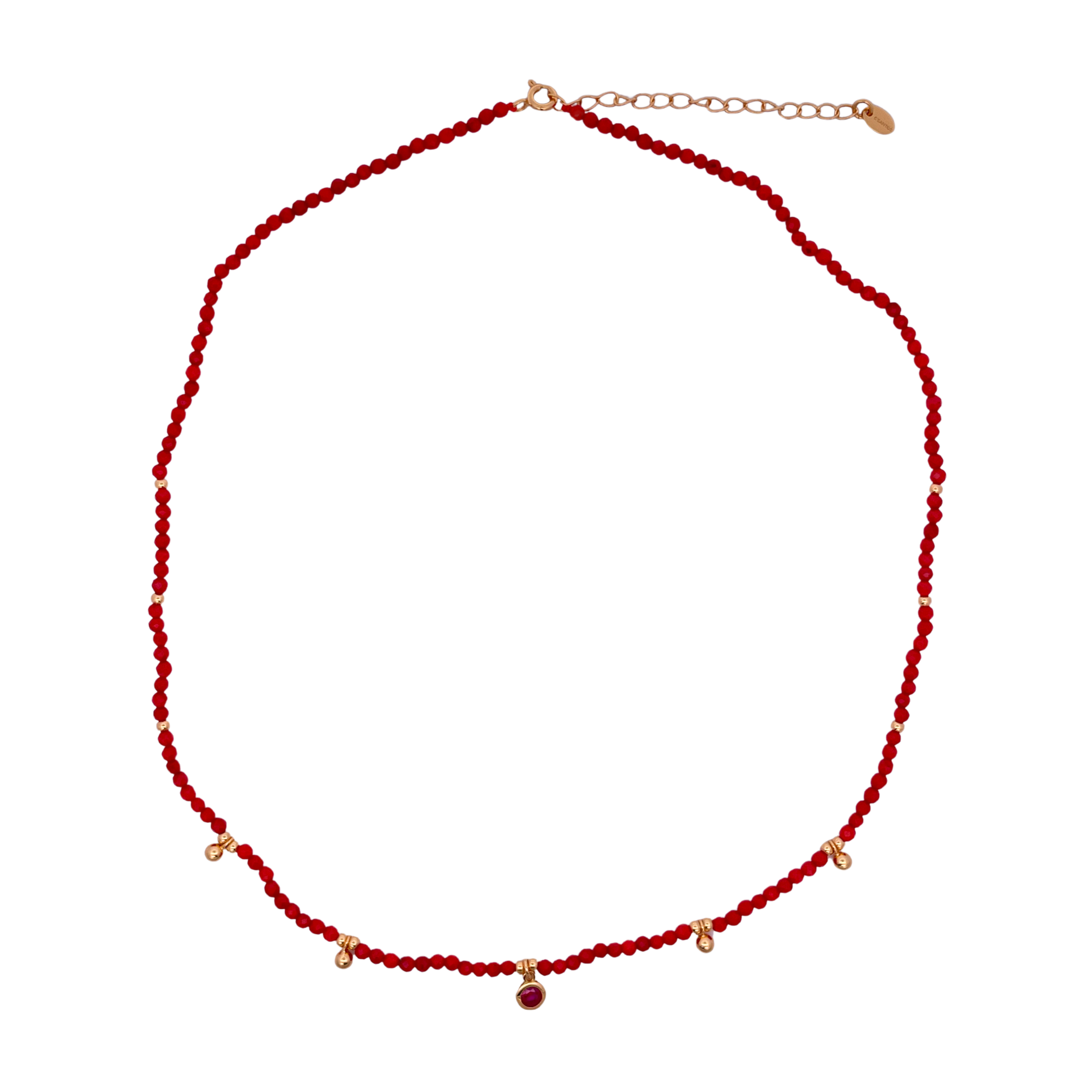 925YG BEANDS WITH STATION BALLS NECKLACE RED CORAL