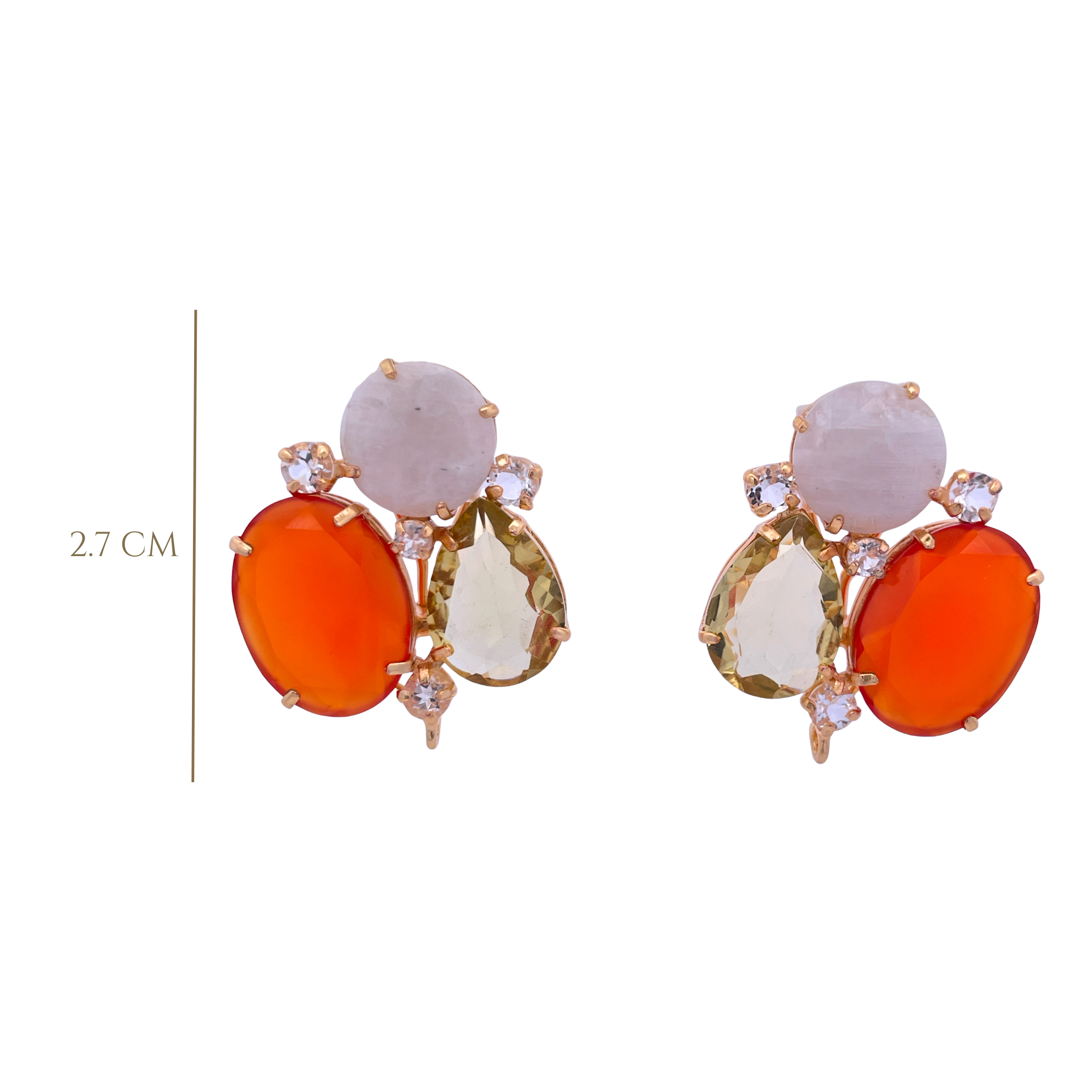 EAR CLIP SET WITH CARNELIAN MOONSTONE AND LEMON QUARTZ