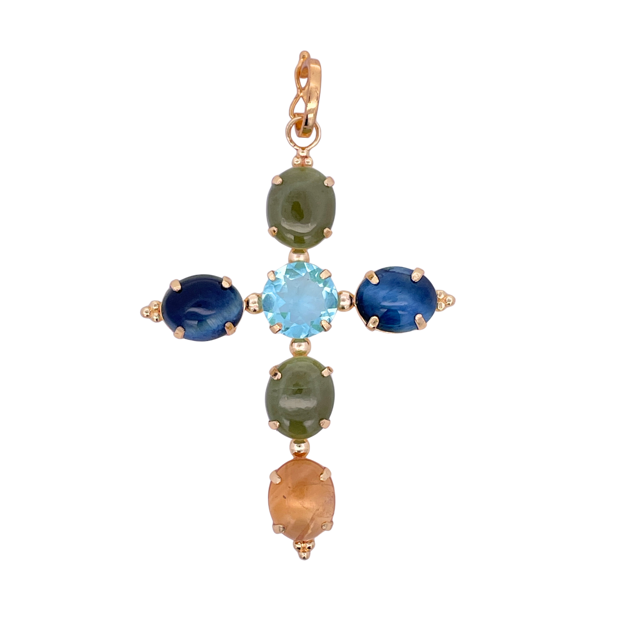 PENDANT CREUZ BLUE TIGER EYE IDOCRASE CITRINE AND BQ