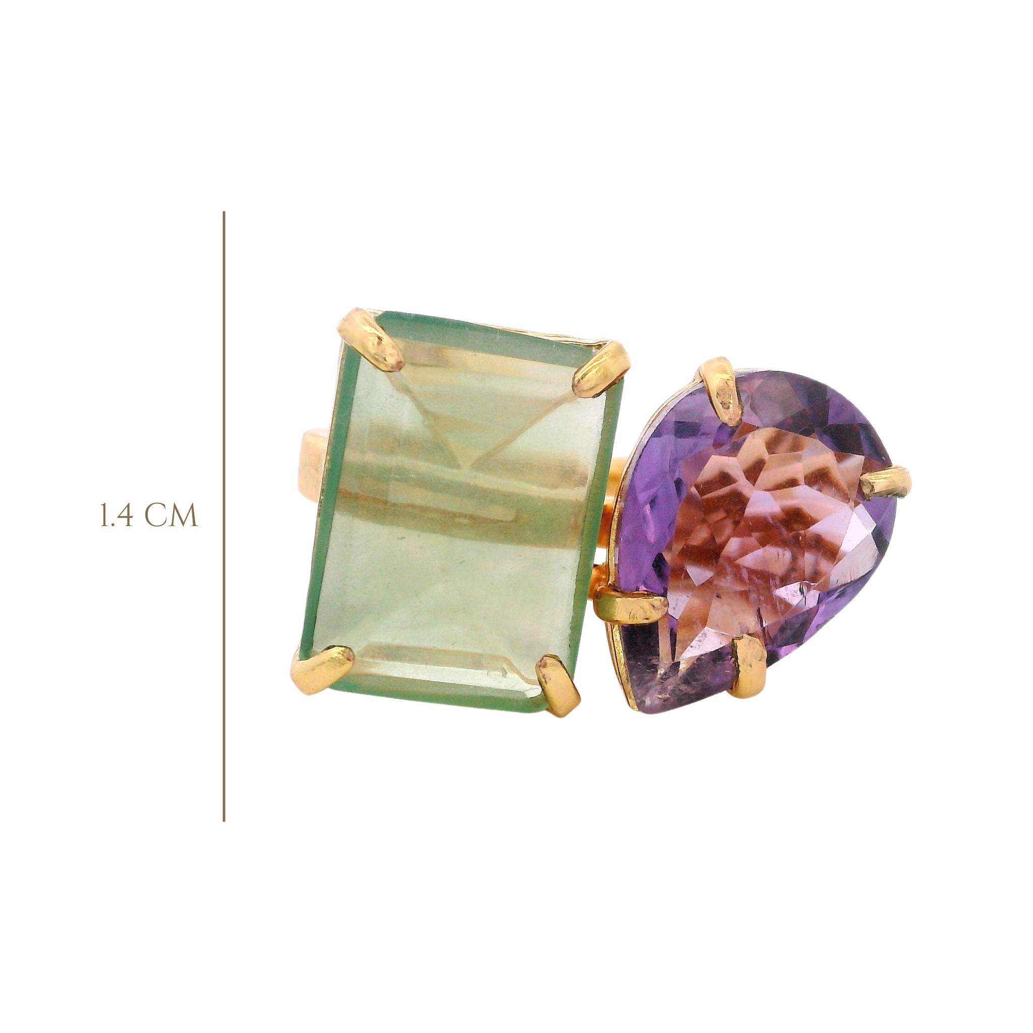 RING SET WITH AMETHYST PEAR AND RECTANGUALR FLUORITE