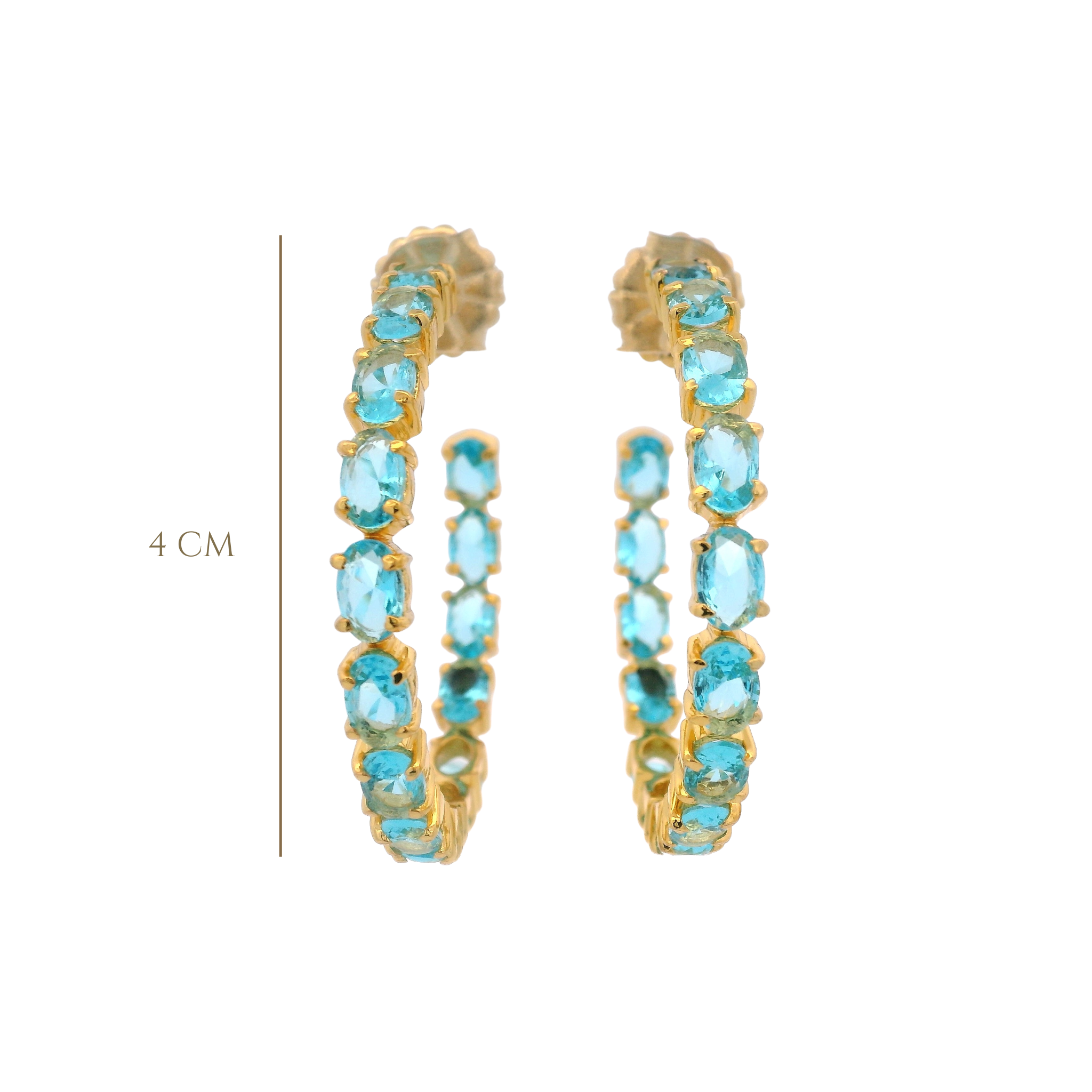 HOOP EARRINGS SET WITH 6X4 OVAL BLUE TOPAZ GOLD PLATED