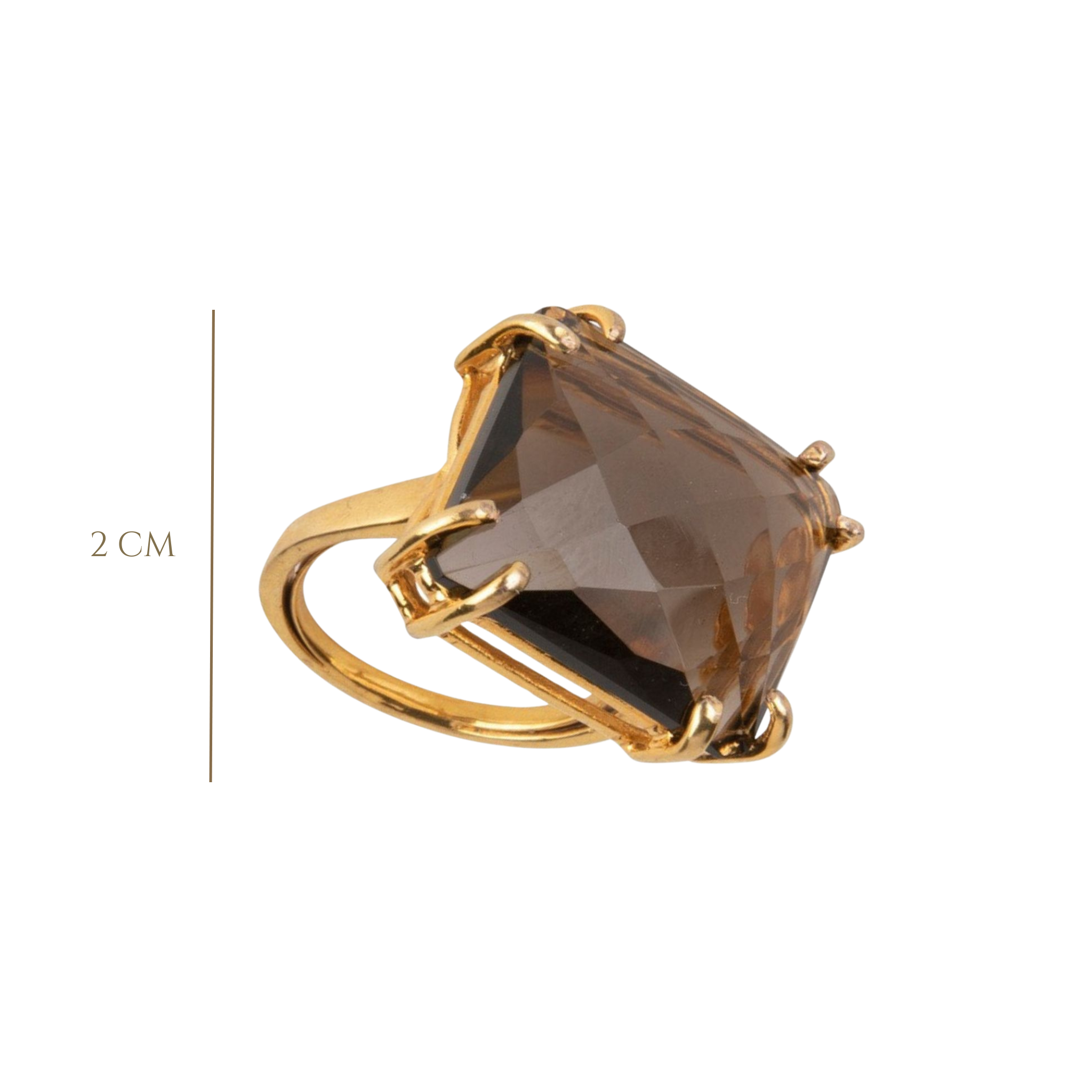 RING SMOKY QUARTZ 20 MM SQUARE CHECKERS CUT