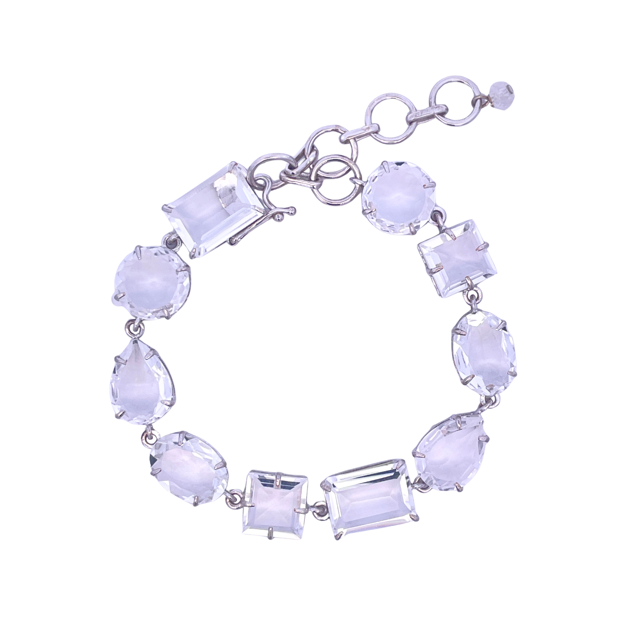 BRACELET MULTI SHAPES SET WITH CLEAR QUARTZ RHODIUM PLATED