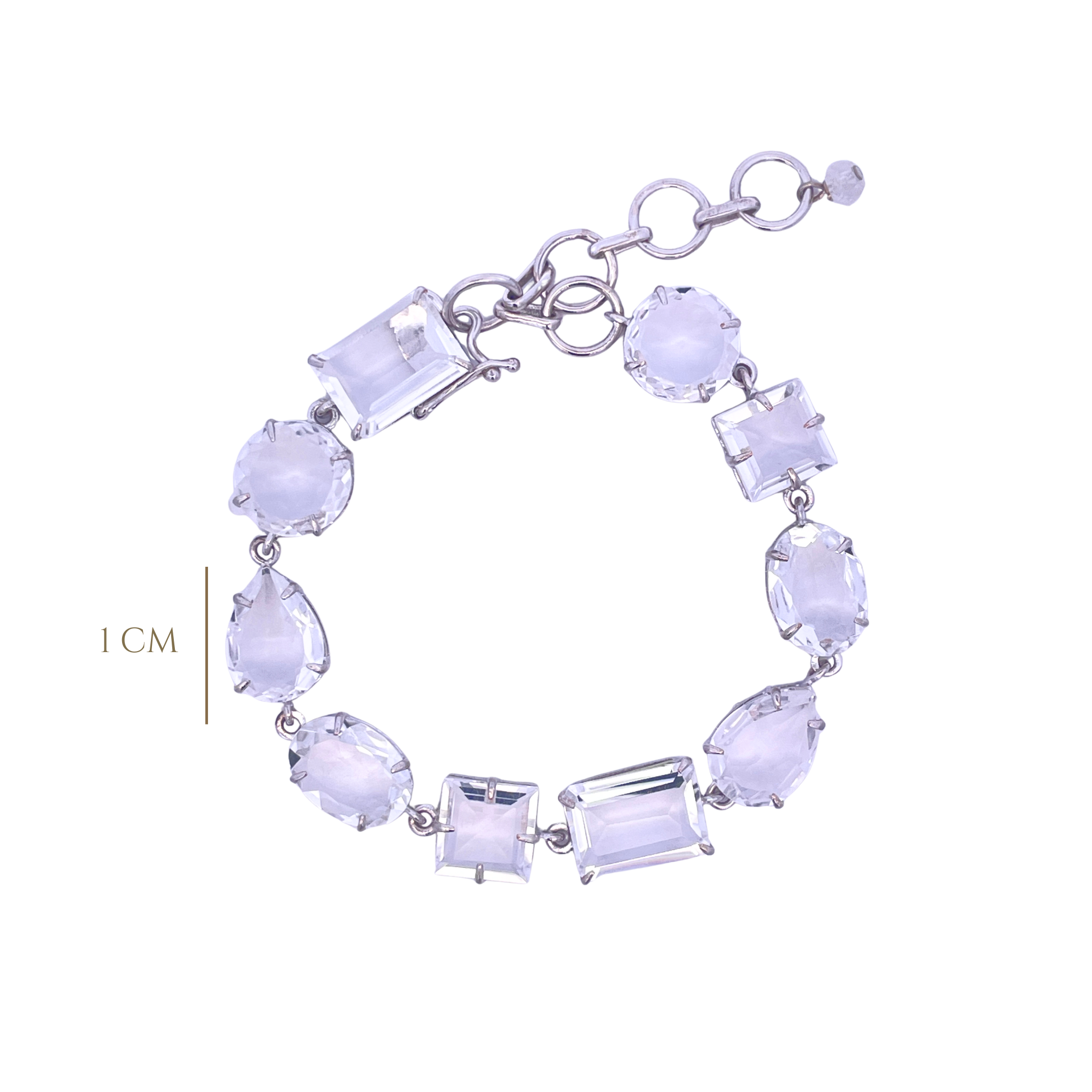 BRACELET MULTI SHAPES SET WITH CLEAR QUARTZ RHODIUM PLATED