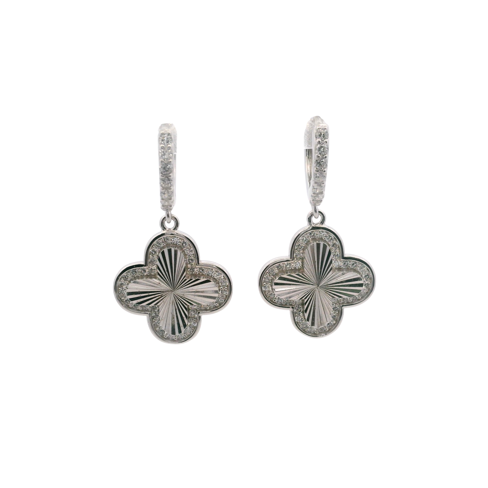 925SL CLOVER TEXTURE WITH CZ AROUND EARRINGS