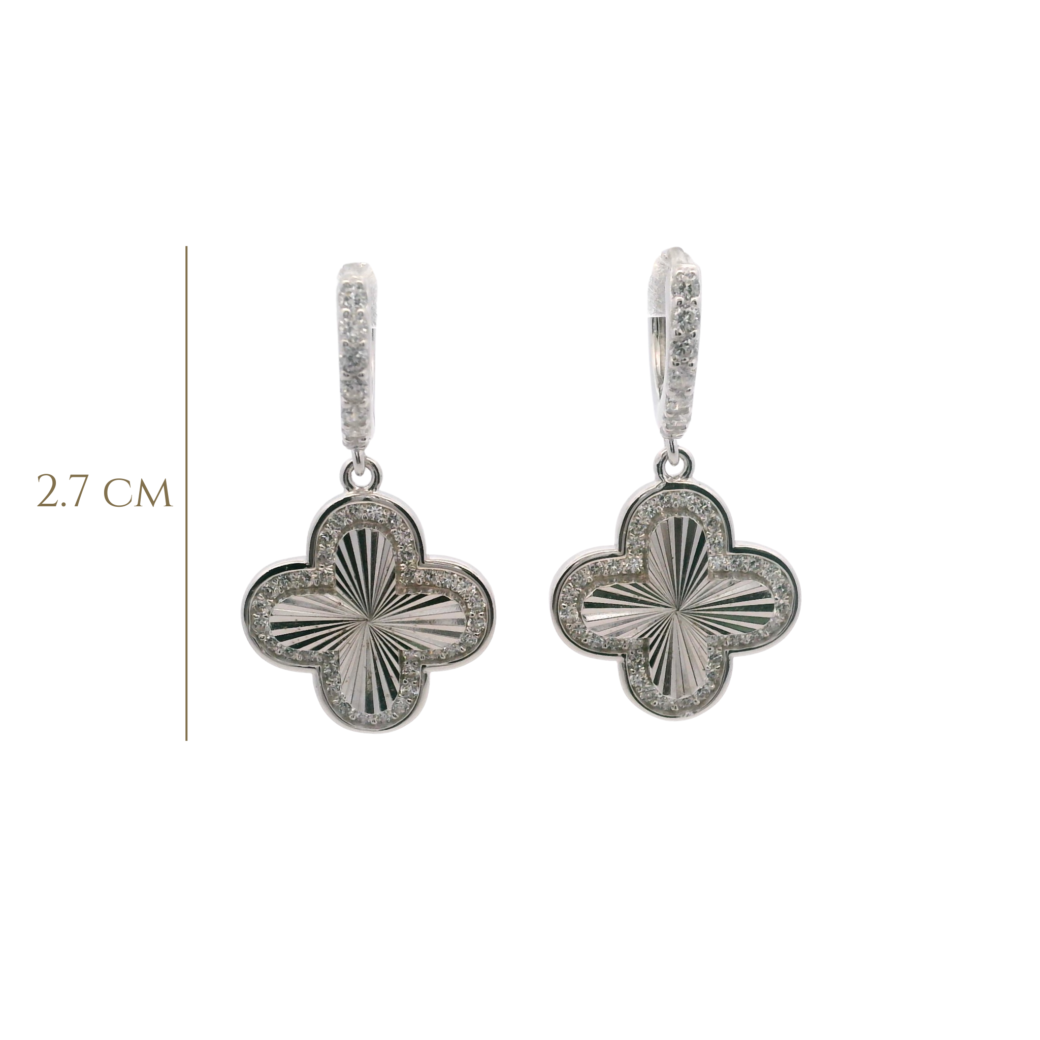 925SL CLOVER TEXTURE WITH CZ AROUND EARRINGS