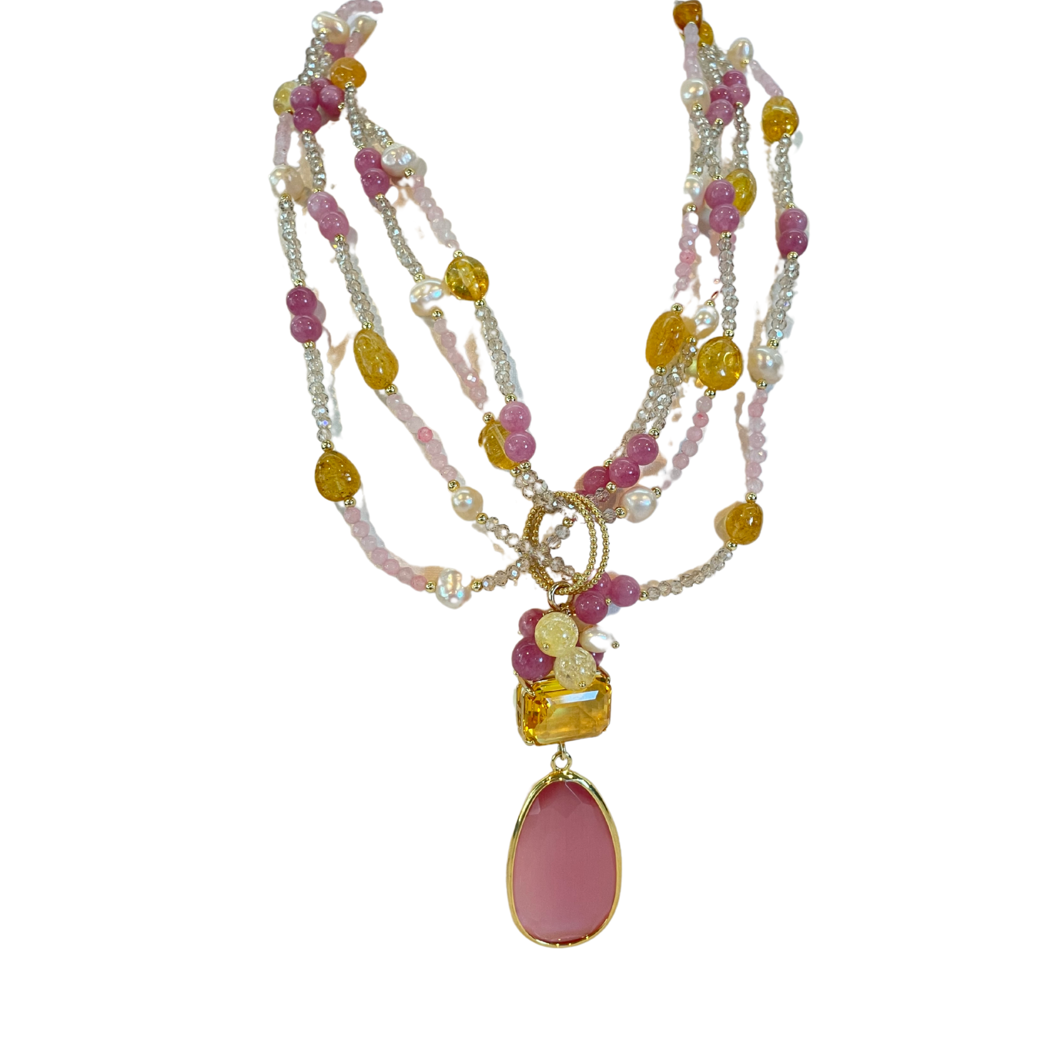 925GG CRISTAL GIADA PERLA CITRINO NECKLACE