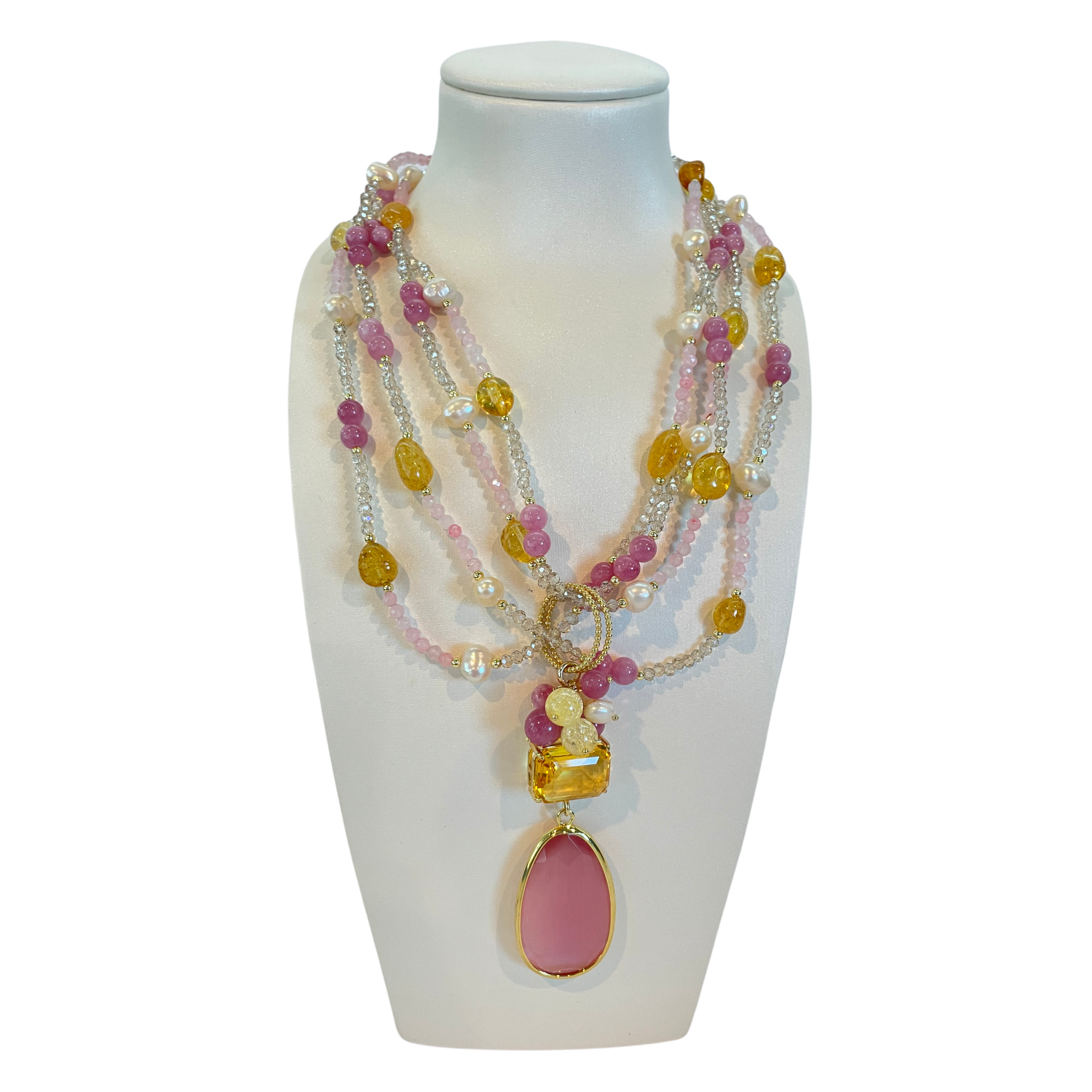 925GG CRISTAL GIADA PERLA CITRINO NECKLACE
