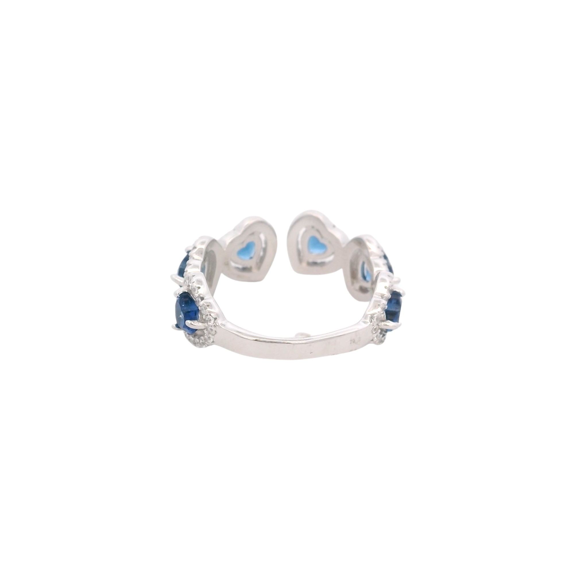 925SL OUTLINE HEART STUD CZ BLUE OPEN RING T7