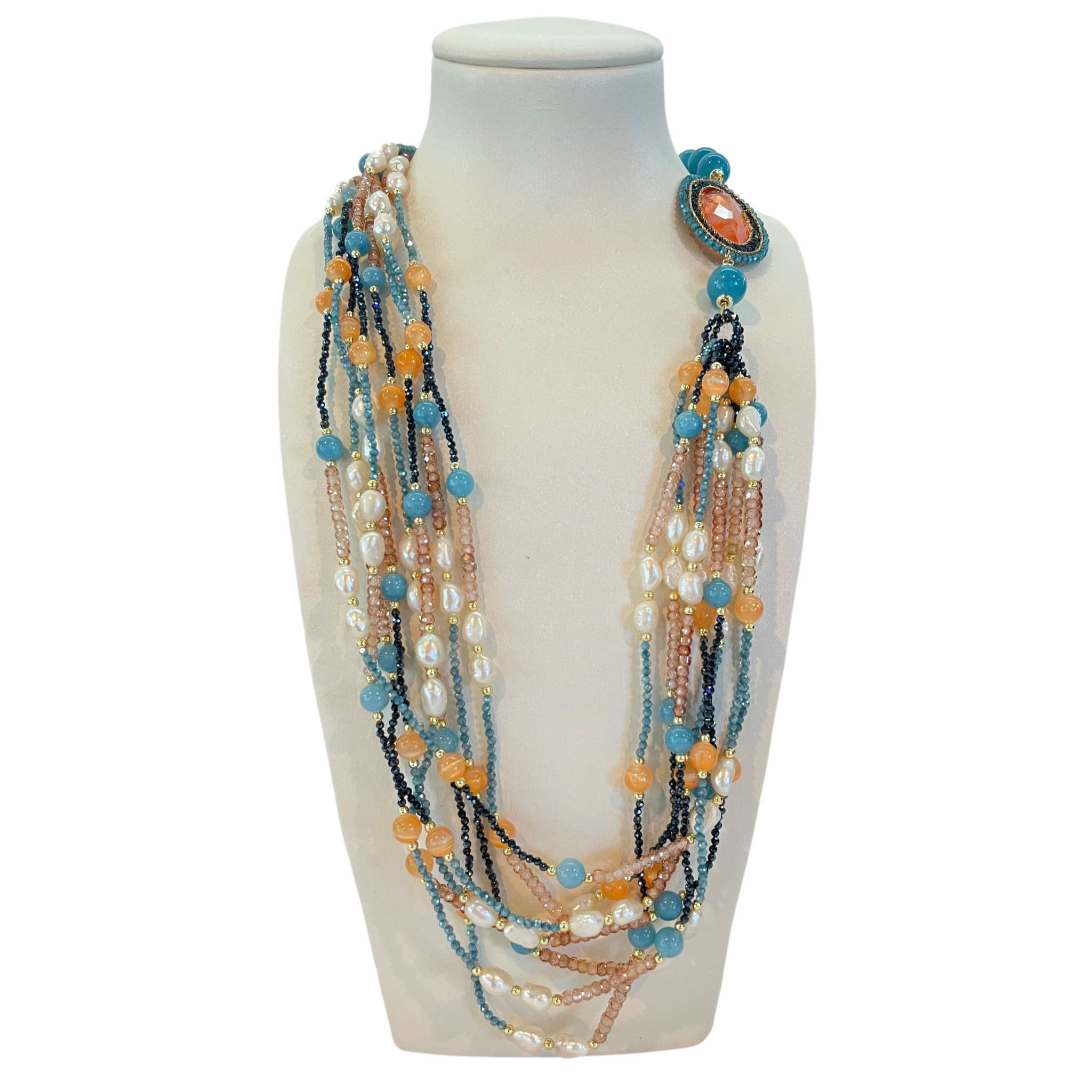 925GG FLAT SALMONE ZIRC ANGELITE NECKLACE