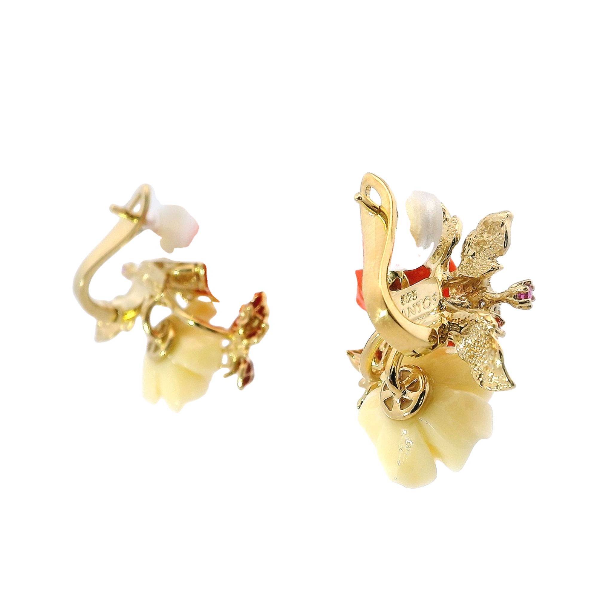 925YG TRIPLE FLOWER AND BUTTERFLY ENAMEL PINK EARRINGS