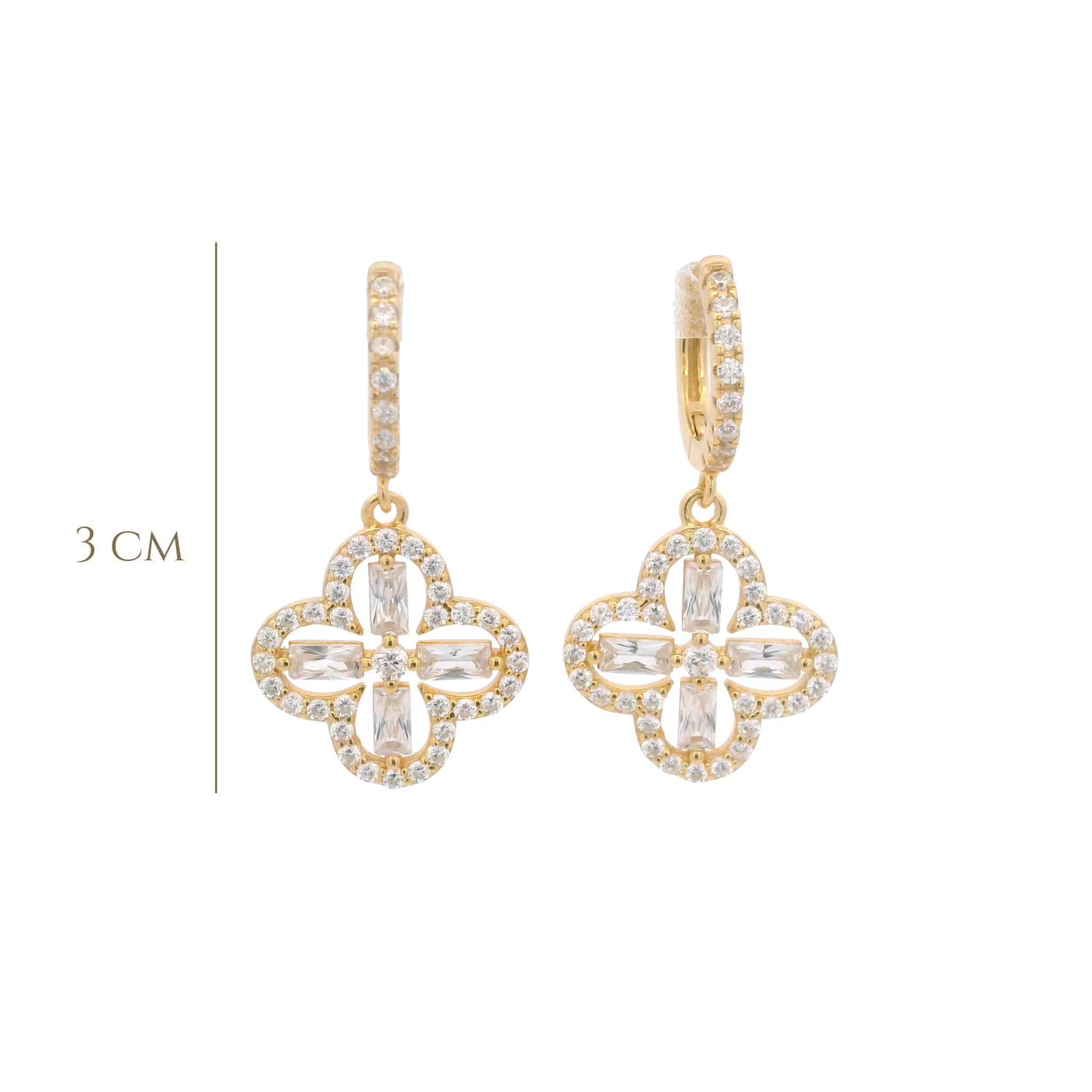925YG OUTLINE CLOVER CZ EARRINGS