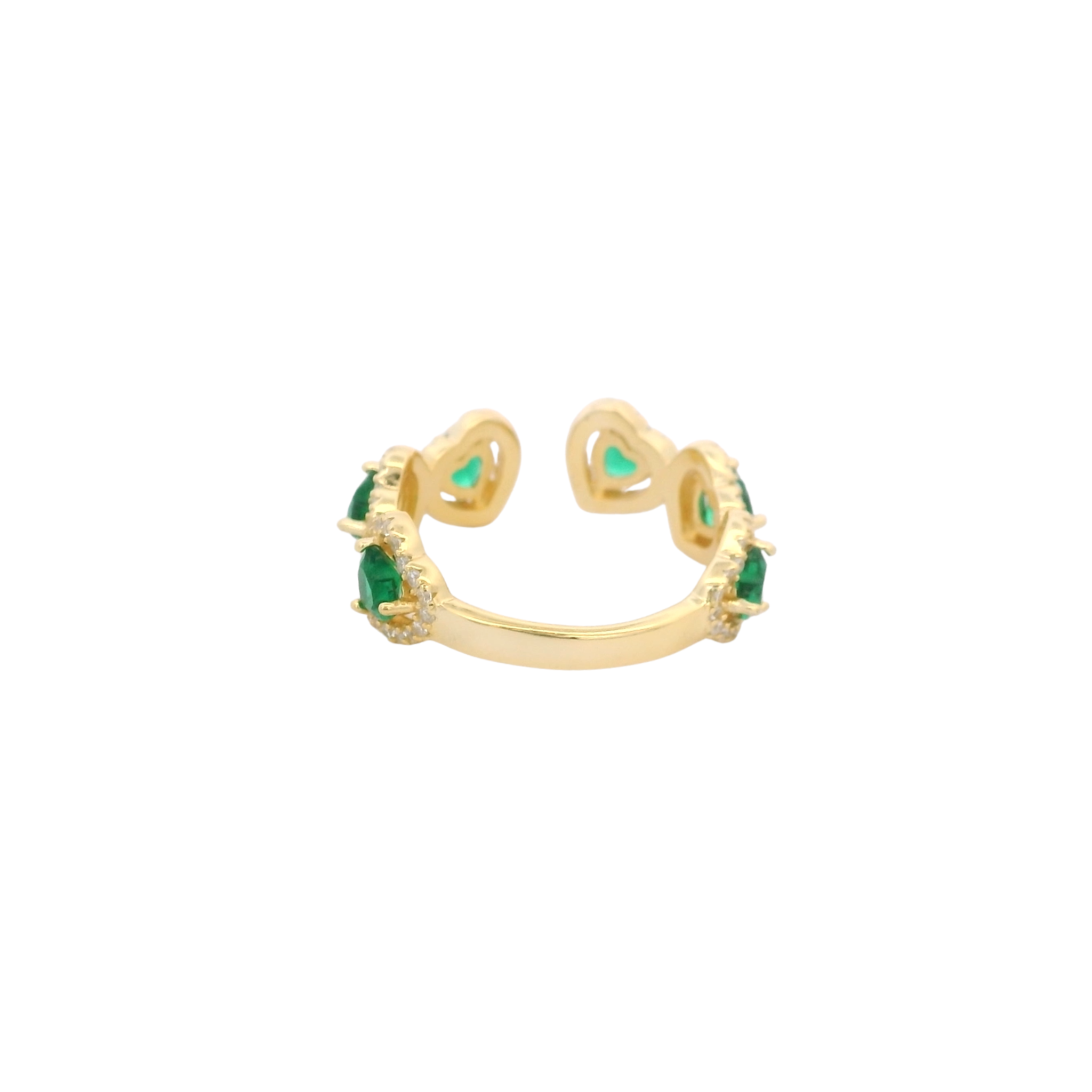 925YG OUTLINE HEART STUD CZ GREEN OPEN RING T7