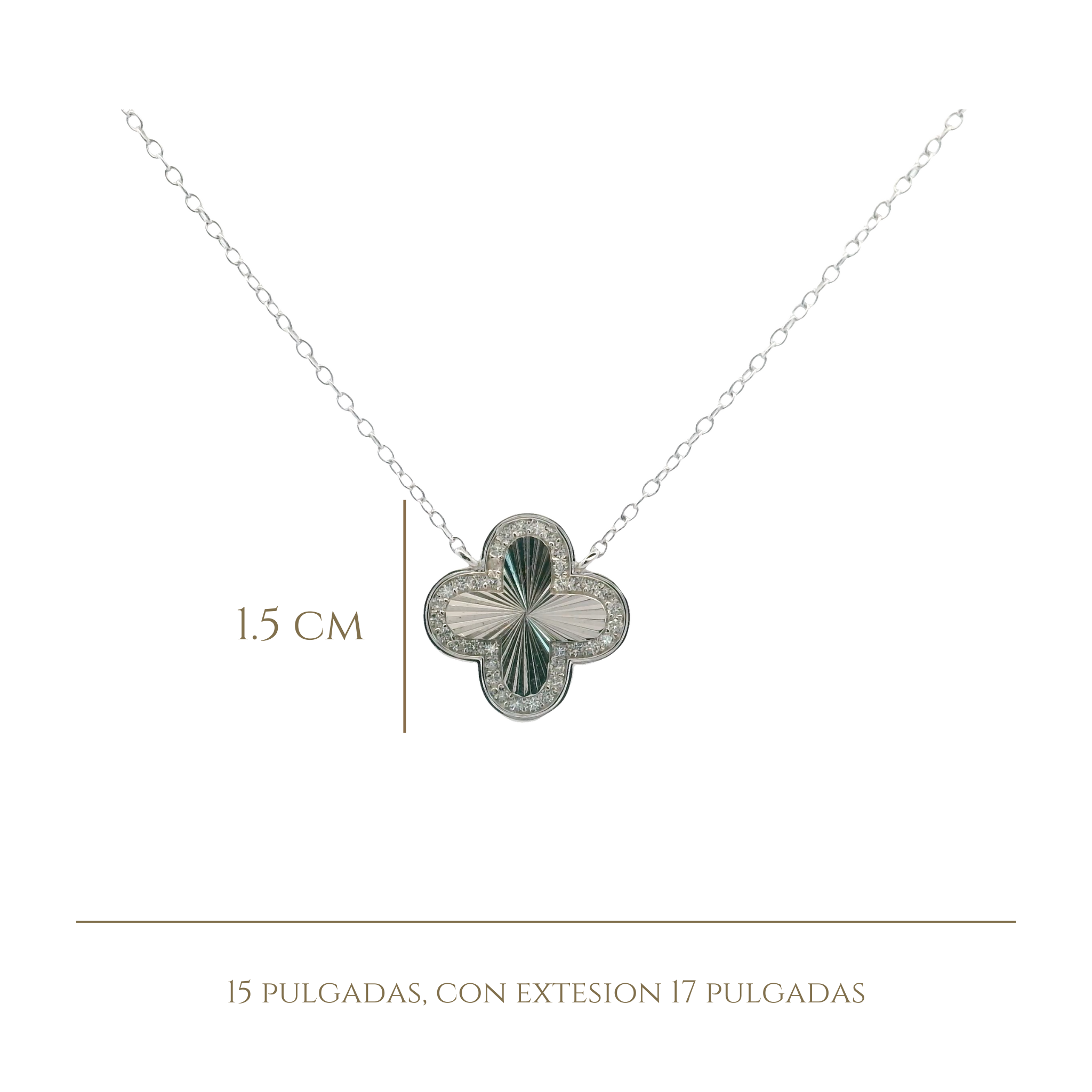 925SL CLOVER TEXTURE WITH CZ AROUND NECKLACE