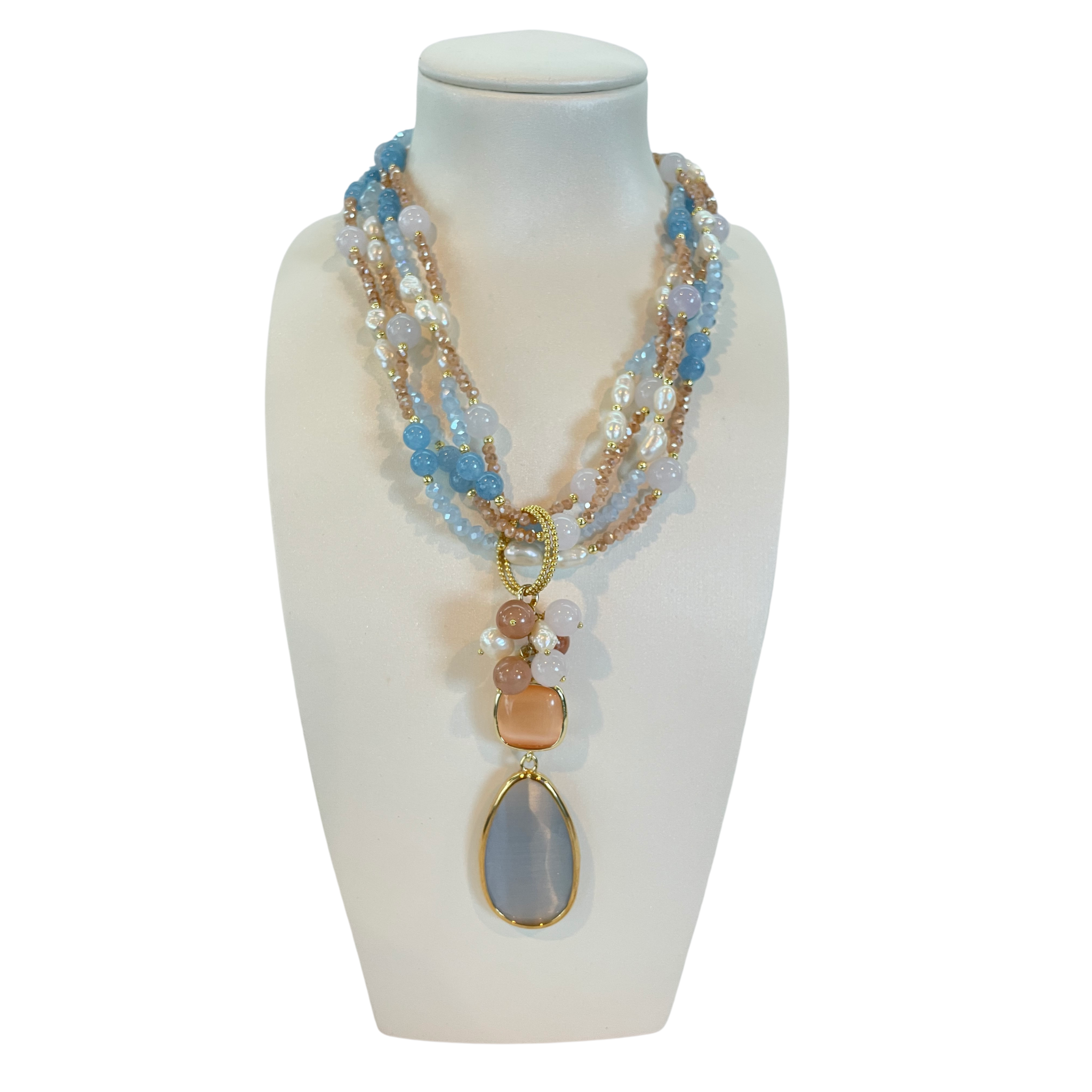 925GG CRIST AGATA PERLE NECKLACE