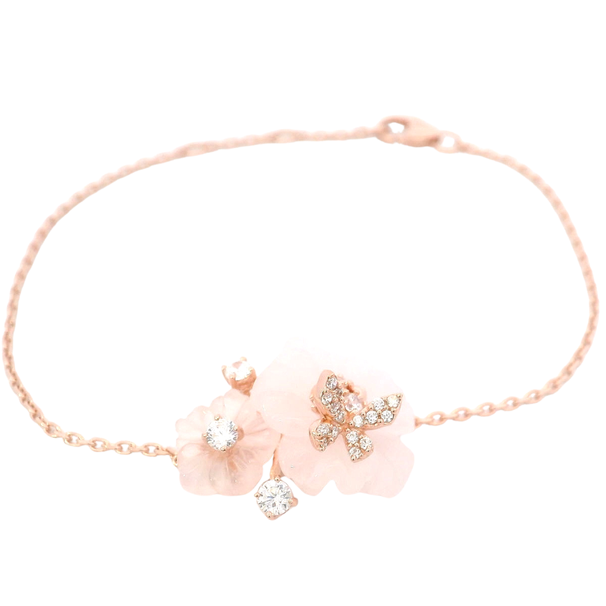 925RG FLOWERS TRANSLUCENT AND MINI BUTTERLY PAVE BRACELET