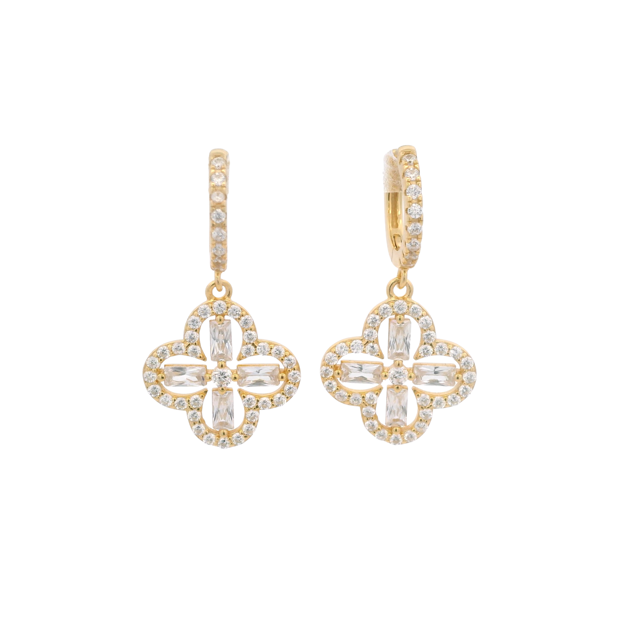 925YG OUTLINE CLOVER CZ EARRINGS