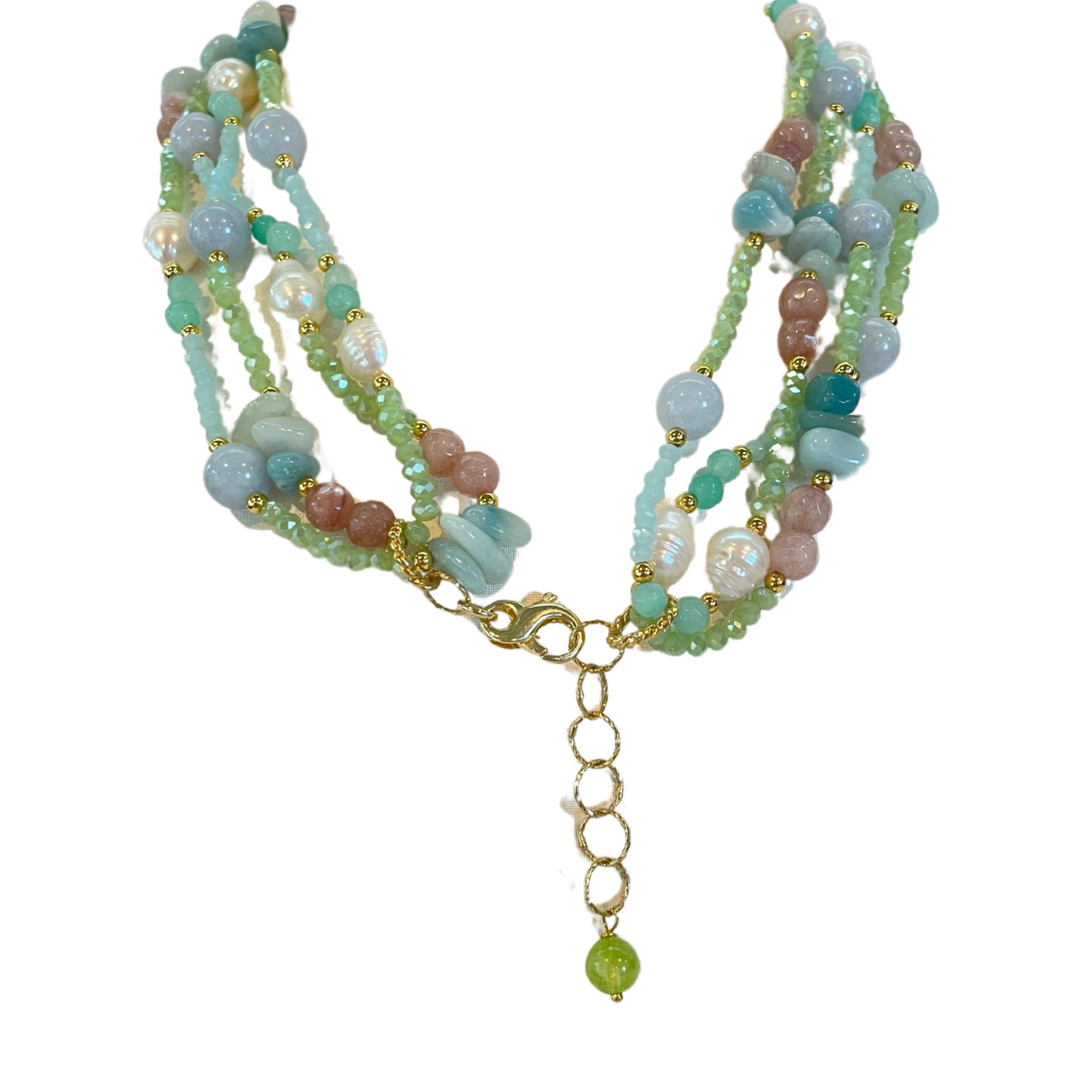 925GG AMAZZONITE GIADA AGATA PERL NECKLACE