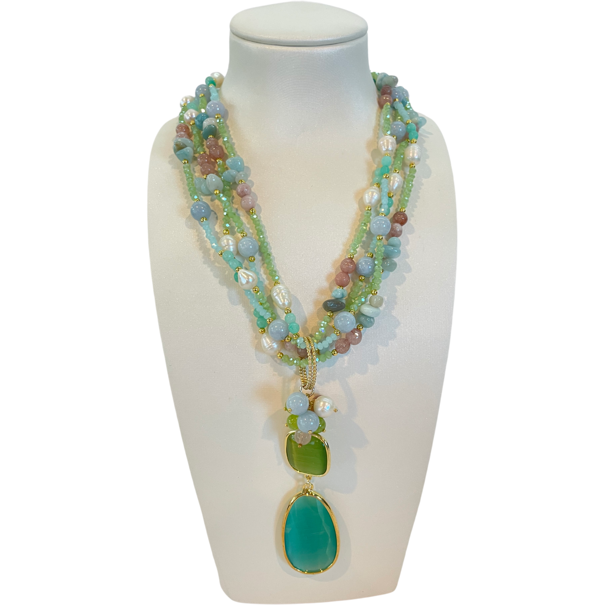 925GG AMAZZONITE GIADA AGATA PERL NECKLACE