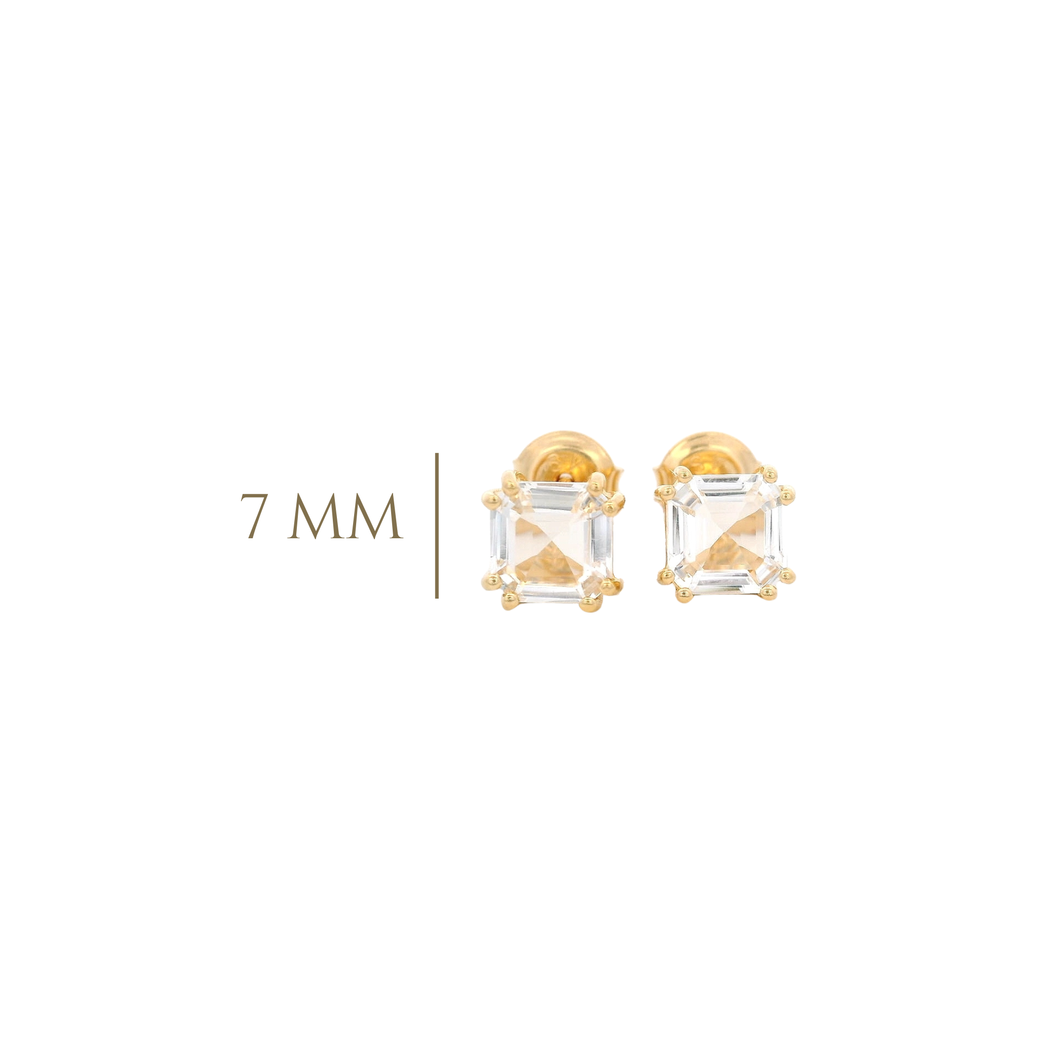 925YG SOLITARY CUSHION ROCK CRYSTAL 7MM EARRINGS