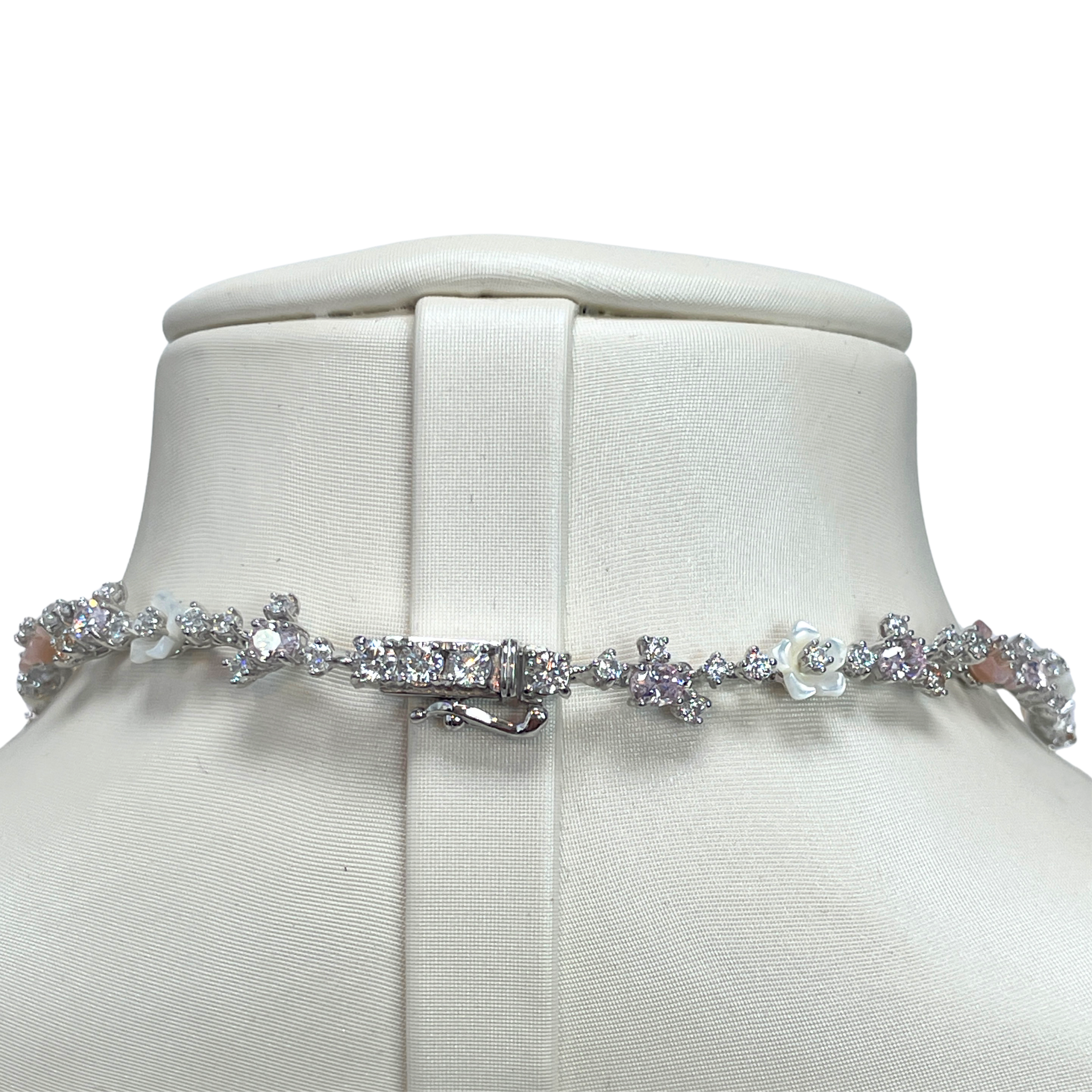 925SL LINKS OF FLOWERS PURPLE AND MIX STONE NECKLACE