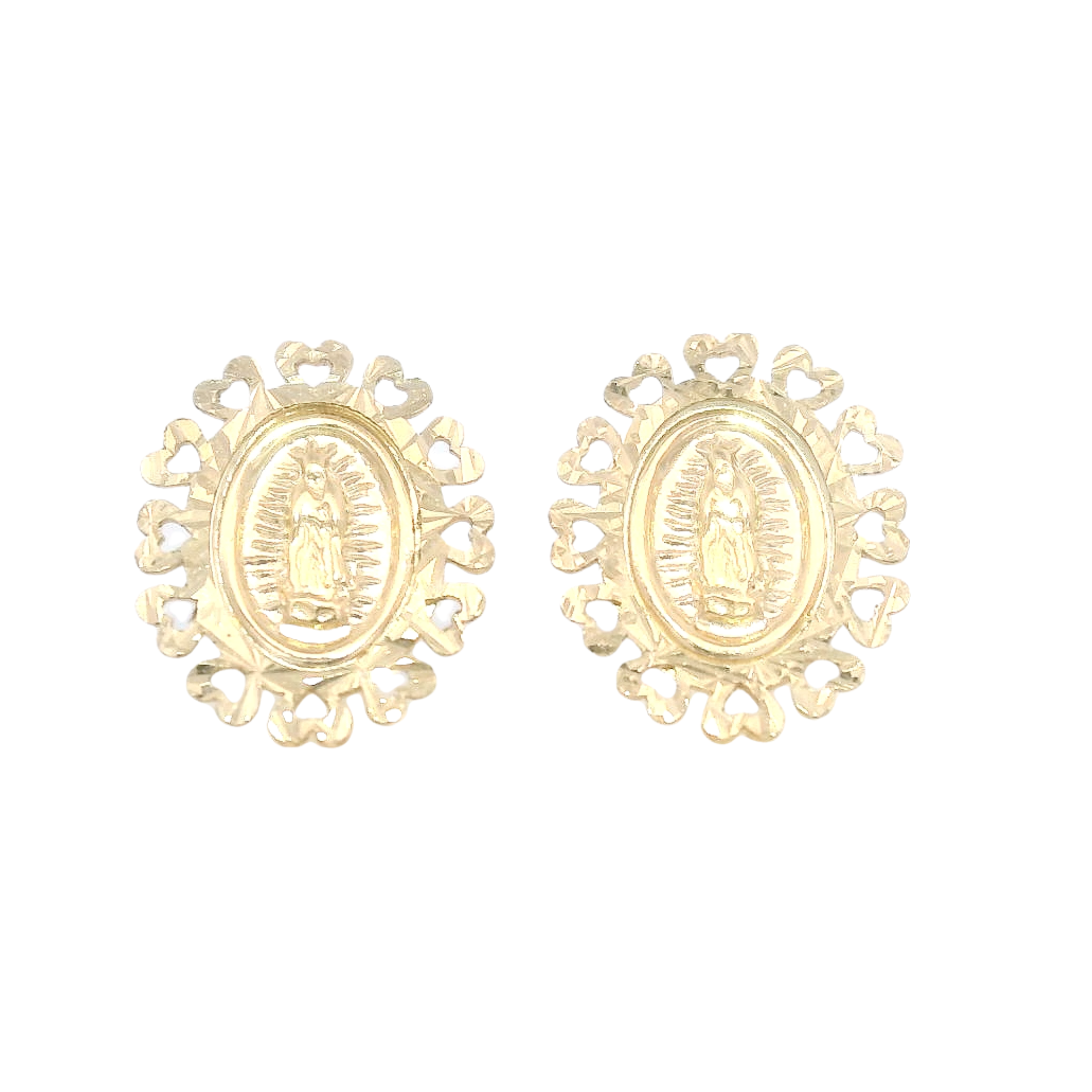 EARRINGS VIRGIN WITH HEARTS IN 14KT YELLOW GOLD
