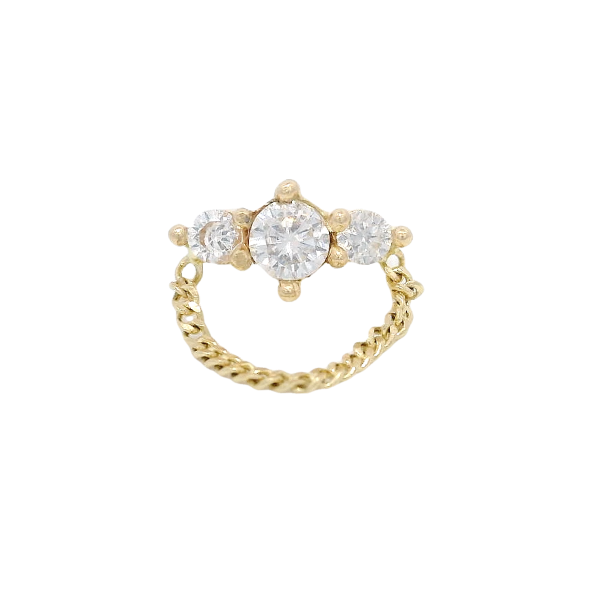 PIERCING THREE STONE WITH CHAIN IN 14KT YELLOW GOLD