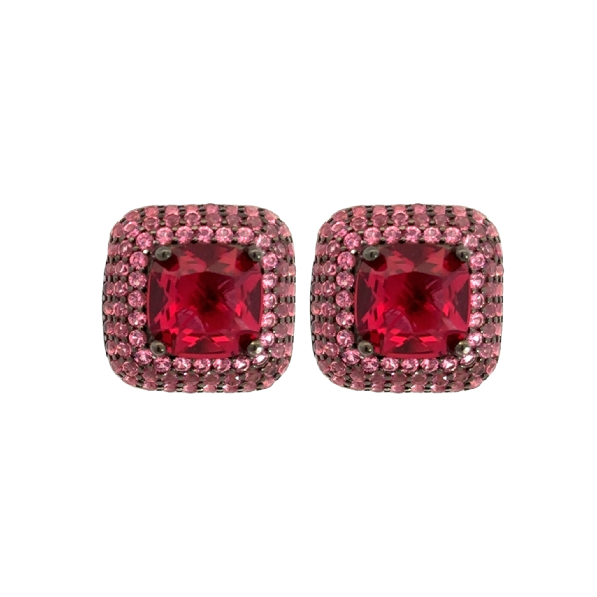 925SS SQUARE AND HALO PAVE PINK CZ EARRINGS