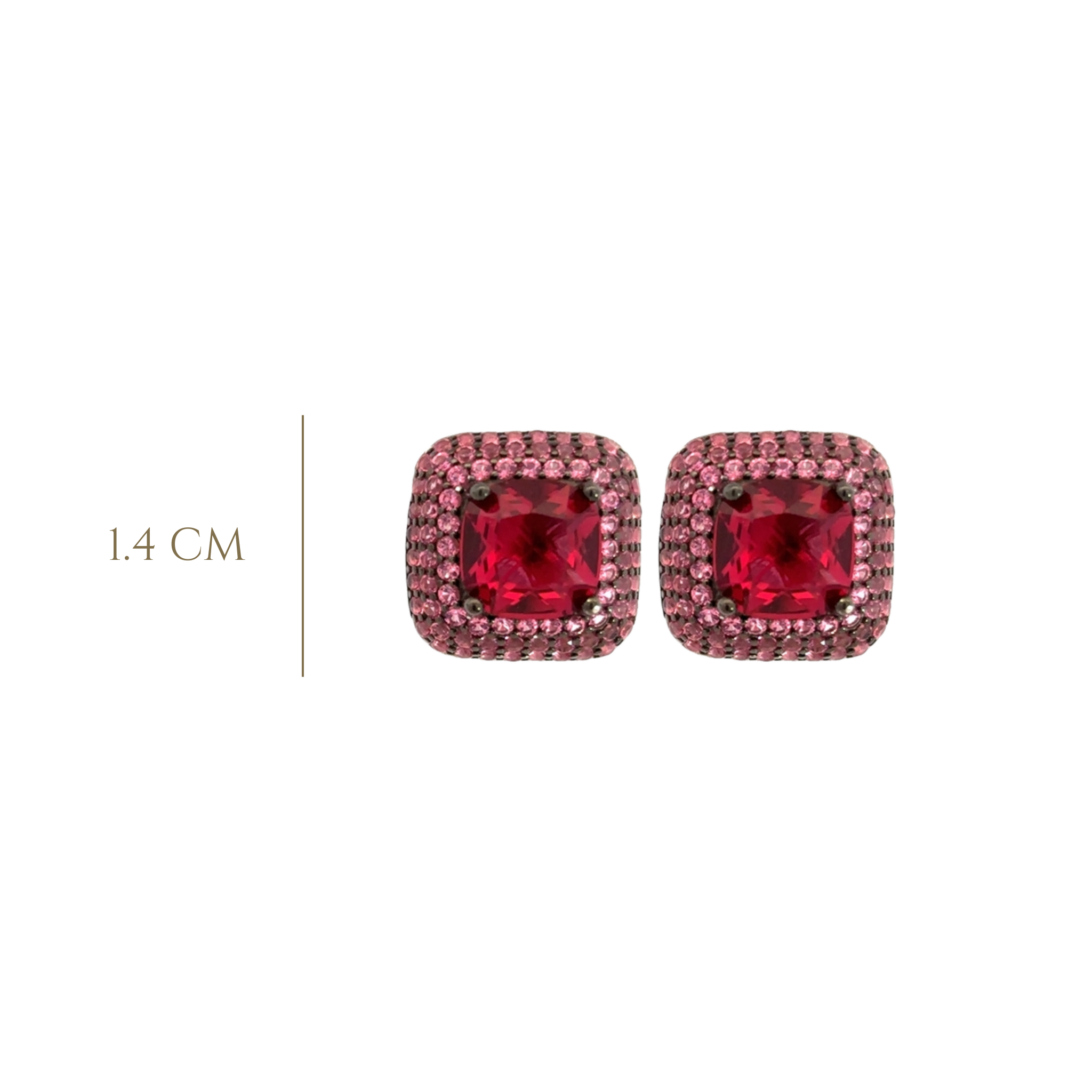 925SS SQUARE AND HALO PAVE PINK CZ EARRINGS