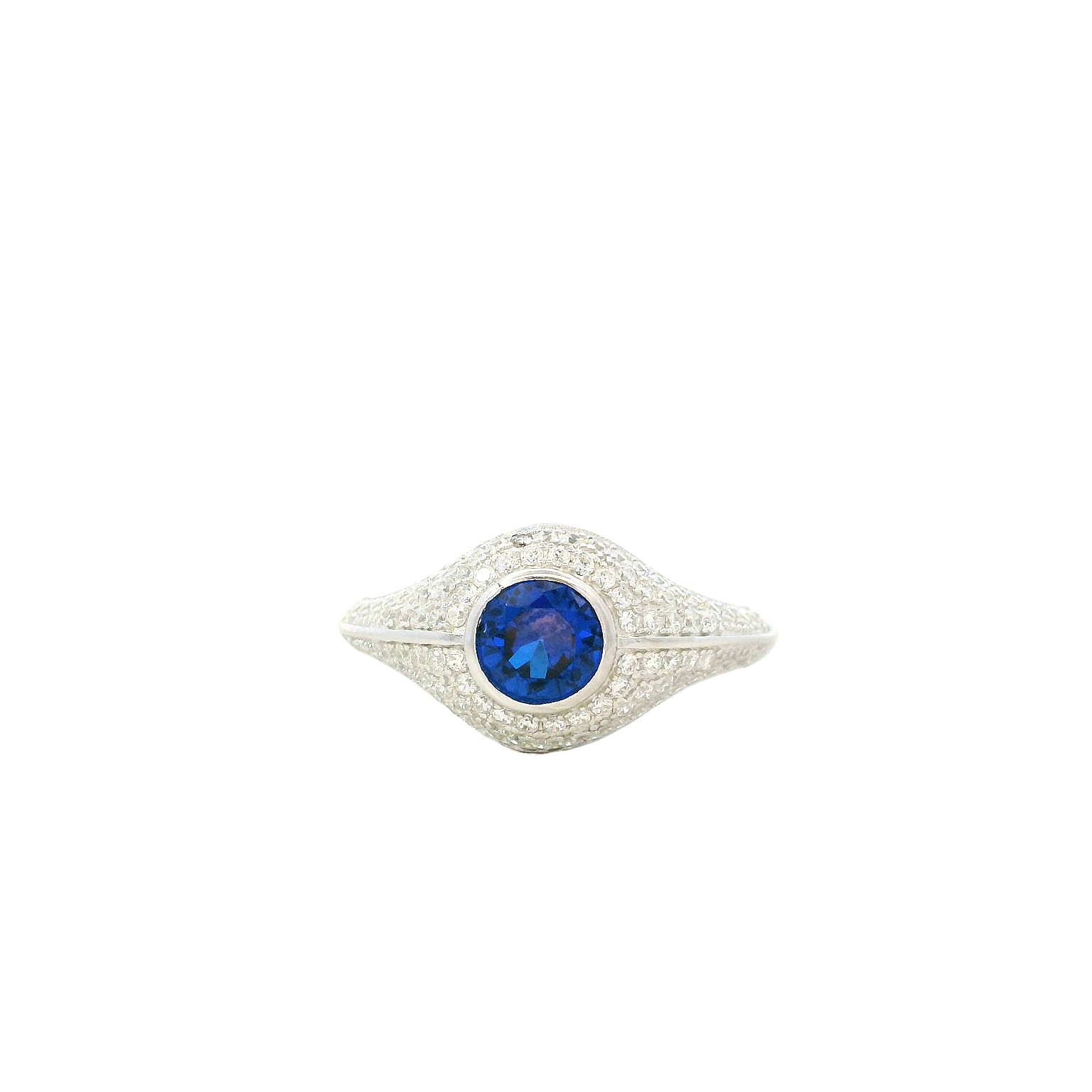925SS ROUND SPINEL BLUE CZ ADJUSTABLE RING