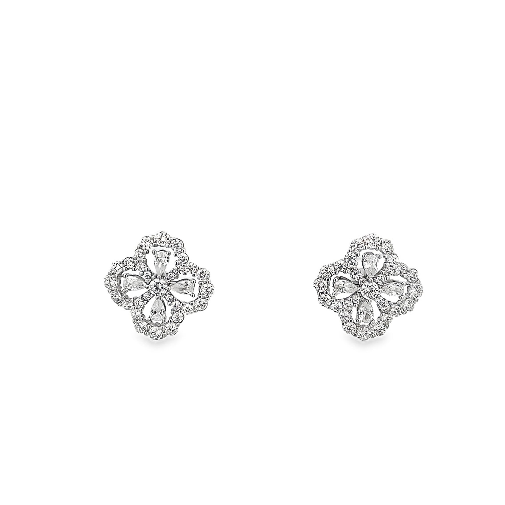 925SL CLOVER OUTLINE PAVE FLOWER EARRINGS