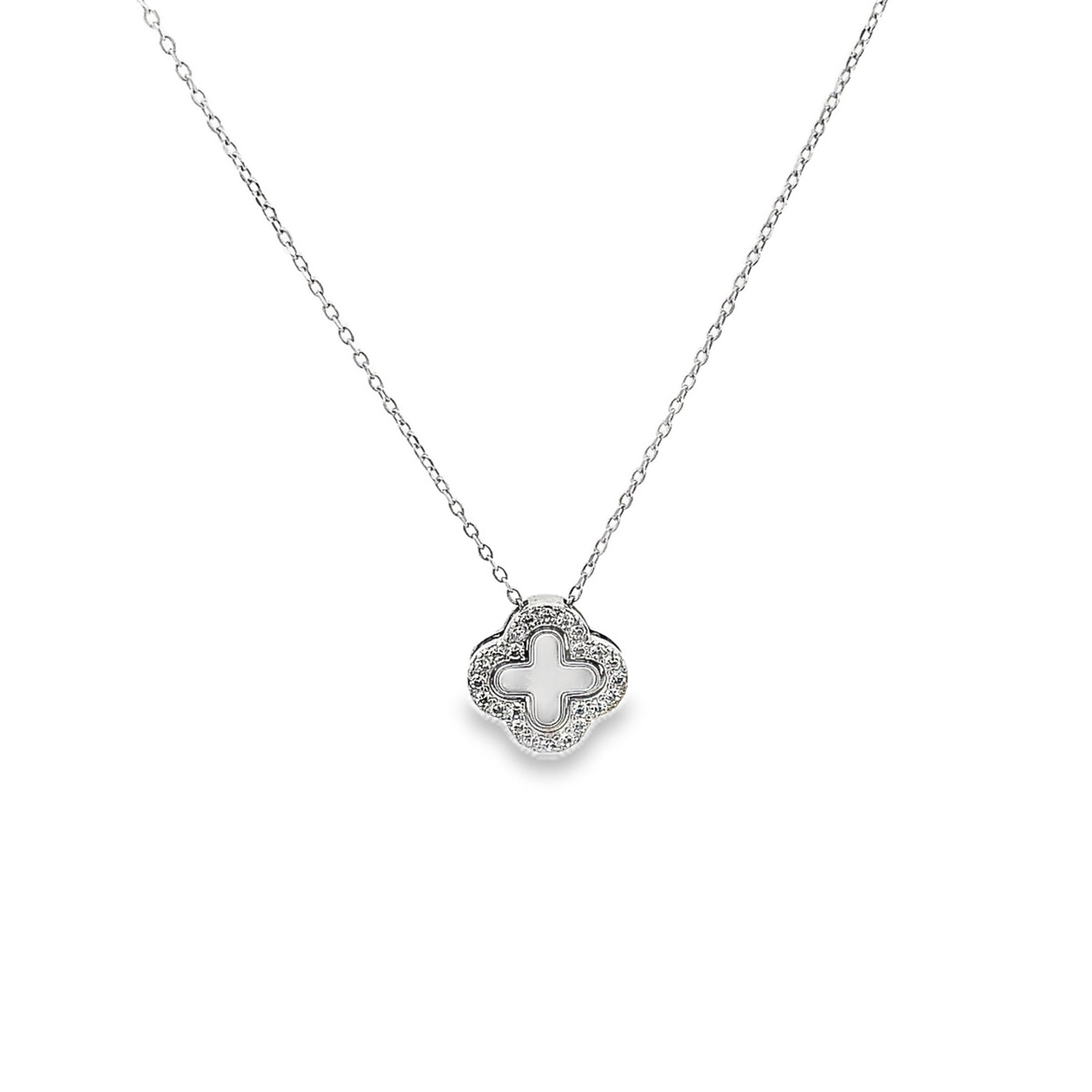 925SL CLOVER PAVE AND MOOP NECKLACE