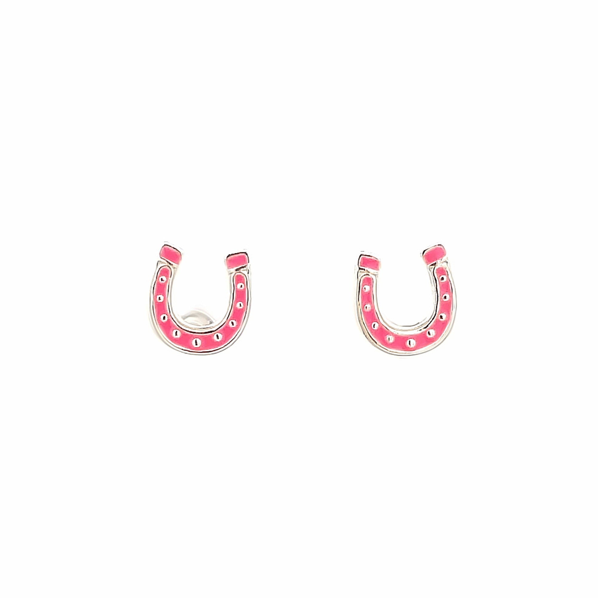 925SL HORSESHOE ENAMEL PINK STUD EARRINGS