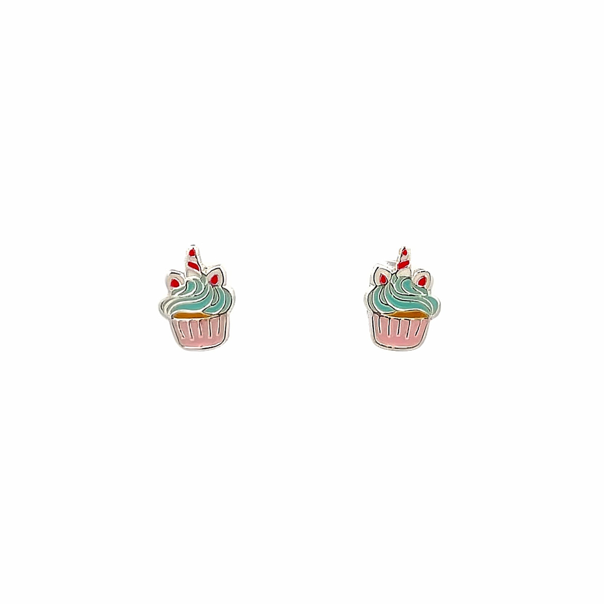 925SL CUPCAKE UNICORN ENAMEL STUD EARRINGS
