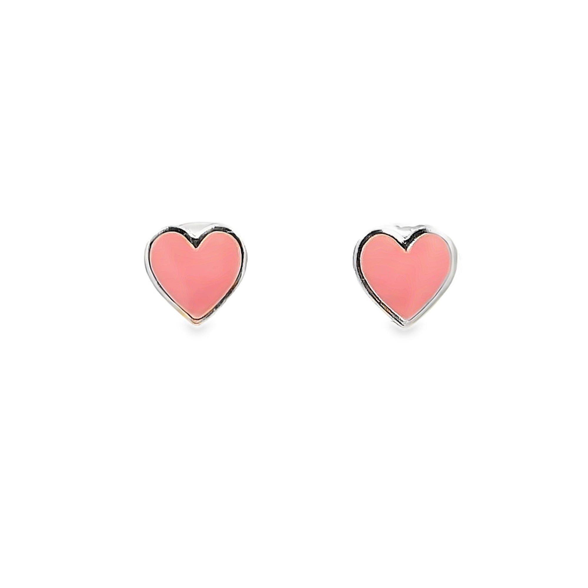 925SL HEART ENAMEL PINK STUD EARRINGS