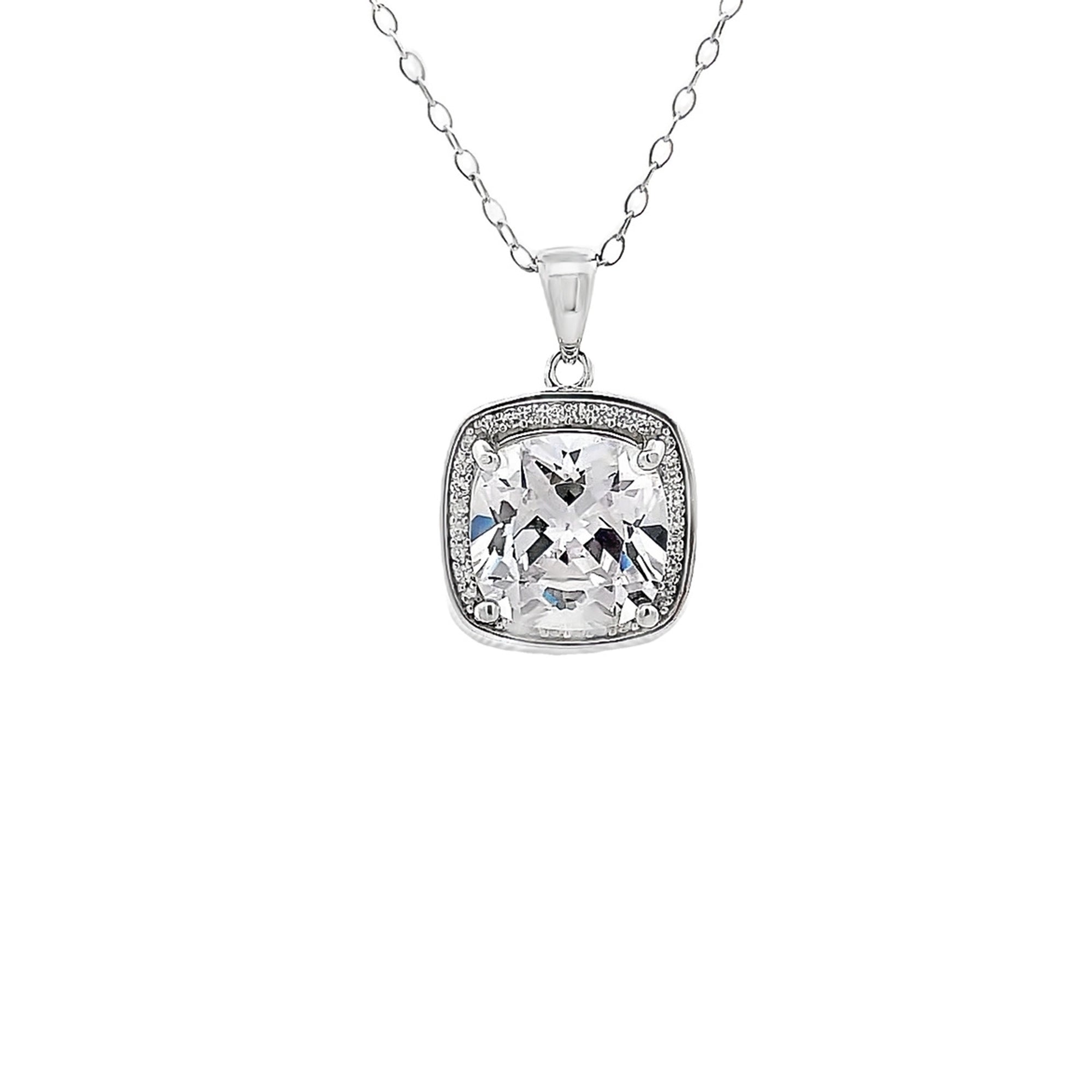 925SL SQUARE SHAPE WITH HALO PENDANT